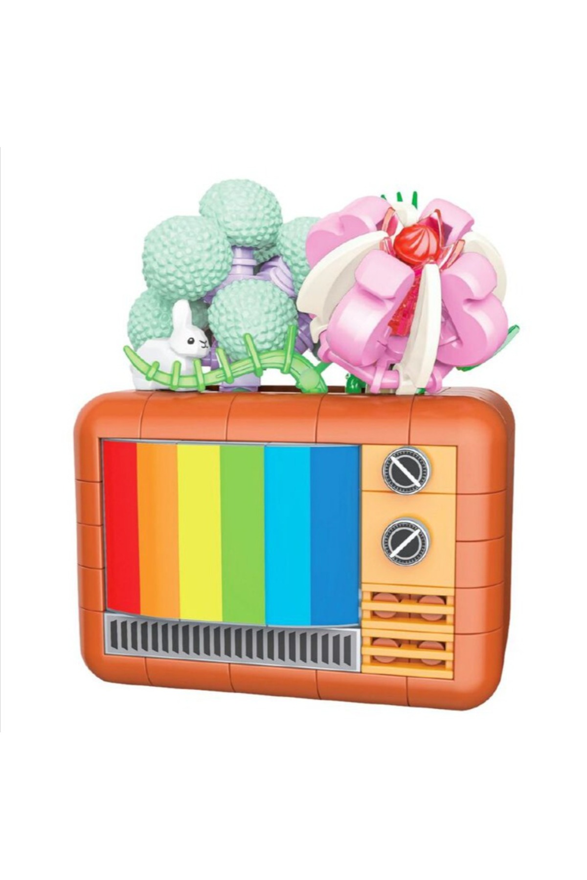 مجموعه نوستالژی گلدار: تلویزیون | میکروبلاک‌های ۲۰۷ تکه | بالای ۸ سال | تلویزیون رترو با ساکولنت‌ها