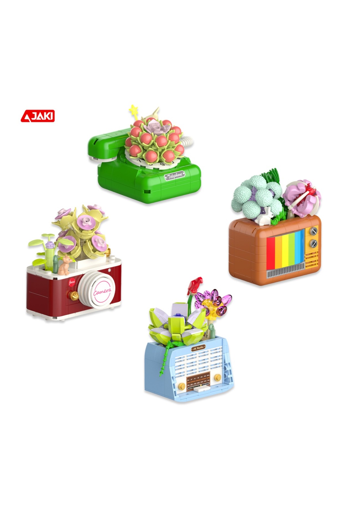 مجموعه نوستالژی گلدار: رادیو | ۱۷۴ قطعه میکروبلاک | بالای ۸ سال | رادیوی رترو با ساکولنت‌ها