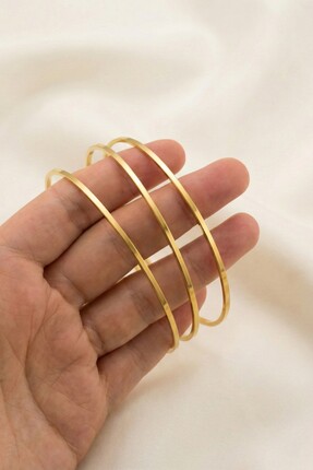 Lorivelle 7.5 cm Büyük Boy 3'lü Set Ajda Çelik Bilezik - 22 Ayar Altın Kaplam...