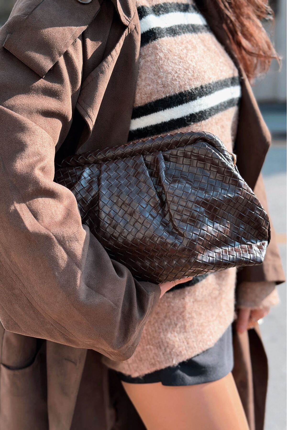 I Love Shoes Lurine Kadın Clutch Çanta Acıkahve Mat Deri görsel 3