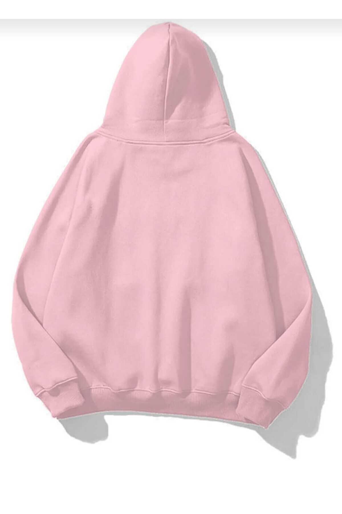 Unisex Erkek/Kadın CHERRIES Renkli Özel Baskılı Pamuklu Oversize Kapüşonlu Sweatshirt — صورتی CHERRIES-KAPŞON-COHERENT- — تصویر 2 از 2