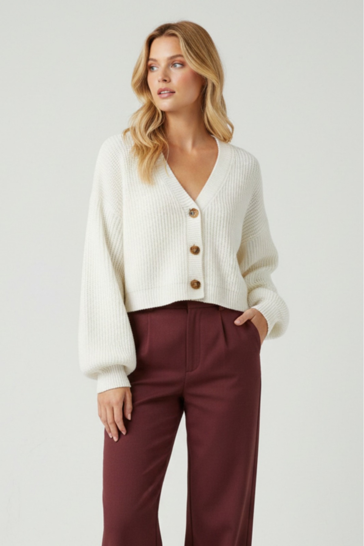 Young Girl Plain Cardigan Soft 3-button
