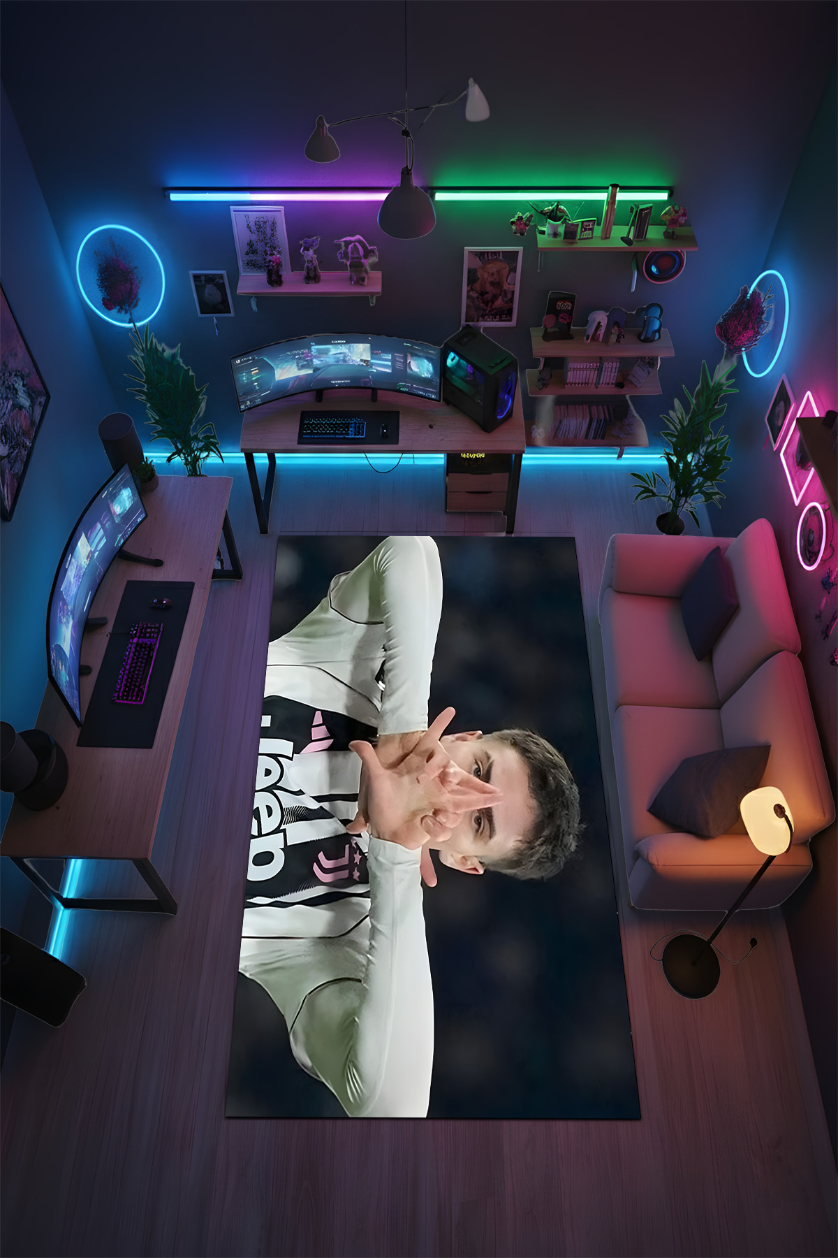 Halura Kenan Yıldız Desenli Kaymaz Taban Makinede Yıkanabilir Oyuncu Gamer Genç Odası Halısı fotoğrafı 2 (önizleme)