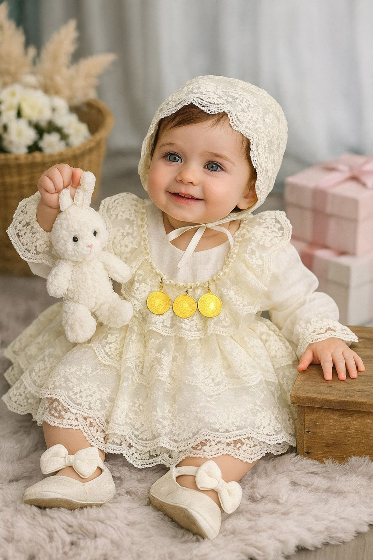 Dizaynbyasena Kız Bebek Dantel Mevlüt Elbisesi Özel Gün Doğum Günü Kıyafeti 0-24 Ay fotoğrafı 3 (önizleme)