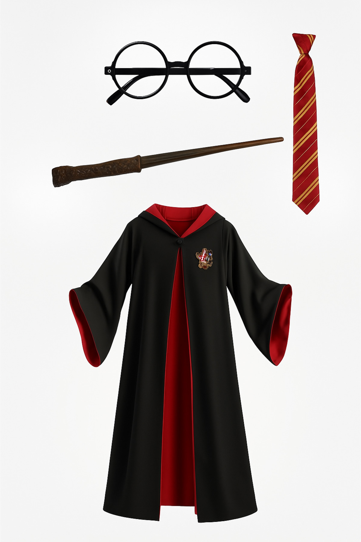 Liyavera Unisex Çocuk ve Yetişkin Harry Potter Kostümü - Harry Potter Cübbe Gözlük Asa Kravat Set