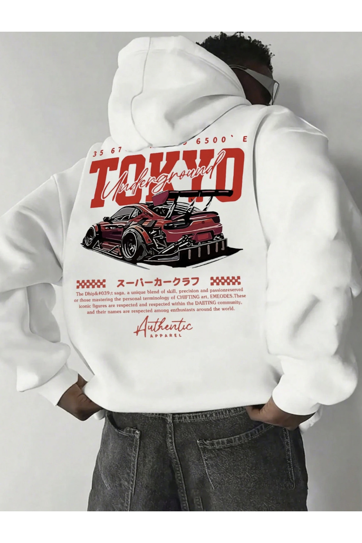 COHERENT Unisex Erkek/Kadın KIRMIZI TOKYO Renkli Özel Baskılı Pamuklu Oversize Kapüşonlu Sweatshirt
