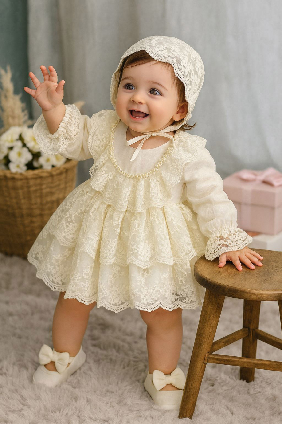 Dizaynbyasena Kız Bebek Dantel Mevlüt Elbisesi Özel Gün Doğum Günü Kıyafeti 0-24 Ay fotoğrafı 2 (önizleme)