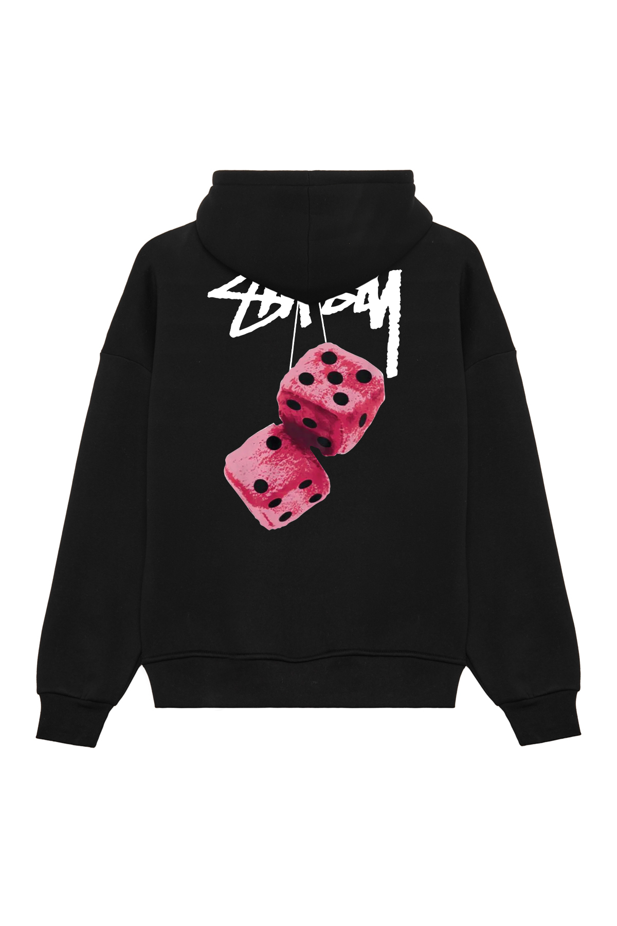 Unisex Stüssy Zar Baskılı Oversize Bol Kesim Pamuklu 3 İplik Şardonlu Siyah Kapüşonlu Sweatshirt