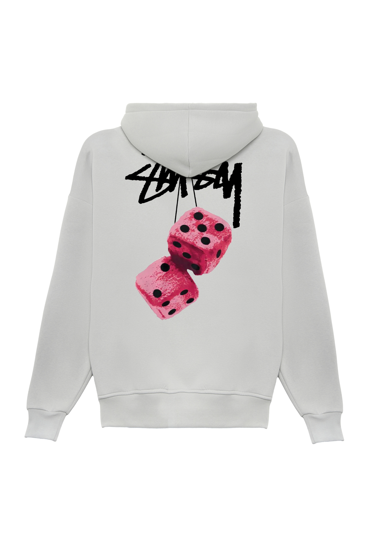 Unisex Stüssy Zar Baskılı Oversize Bol Kesim Pamuklu 3 İplik Şardonlu Gri Kapüşonlu Sweatshirt