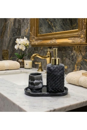 BG CONCEPT Siyah Dayanıklı Epoksi Banyo Seti - Sıvı Sabunluk, Diş Fırçalık ve...