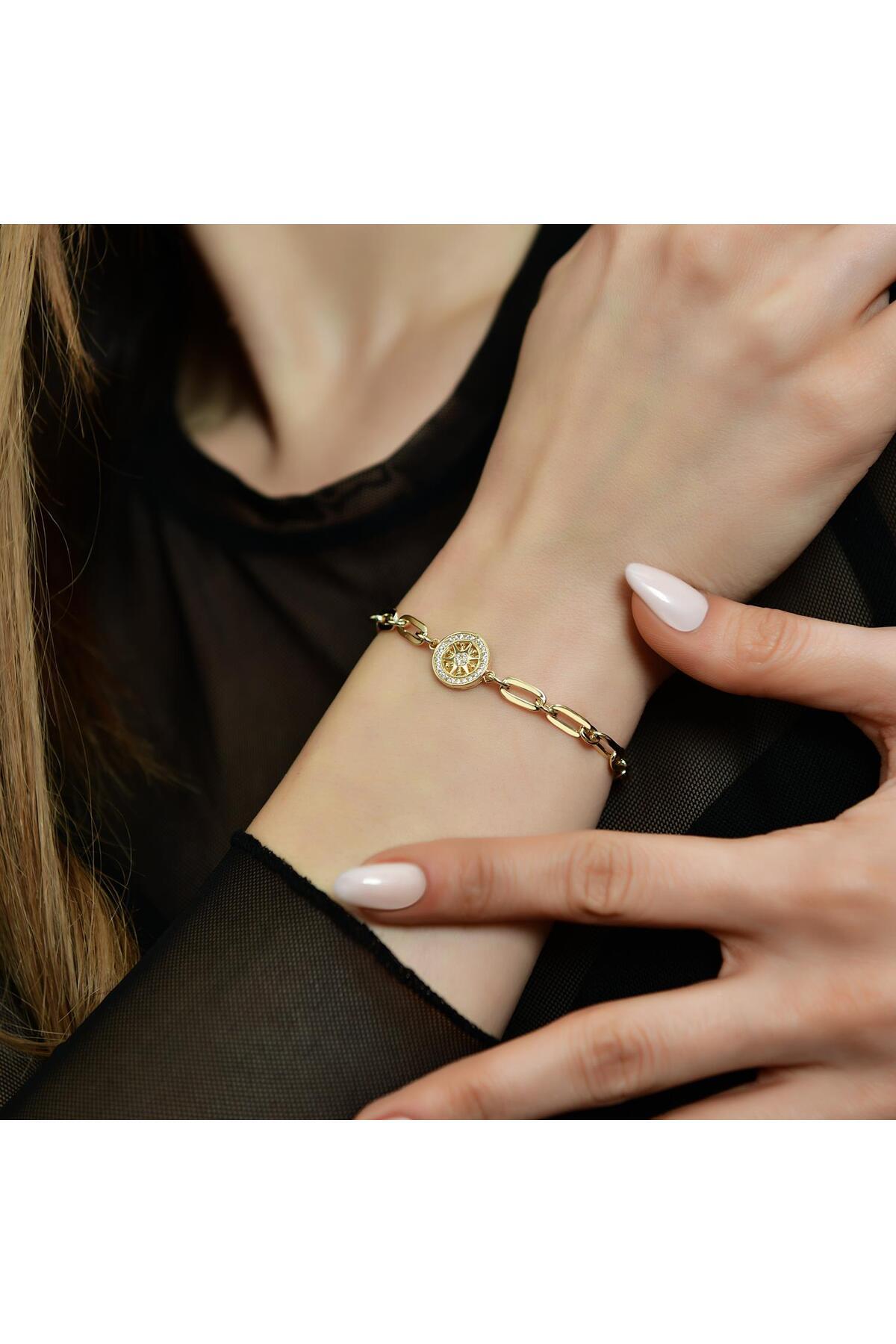 Goldium Jewellery Goldium 14 Ayar Altın Pusula Zincir Bileklik