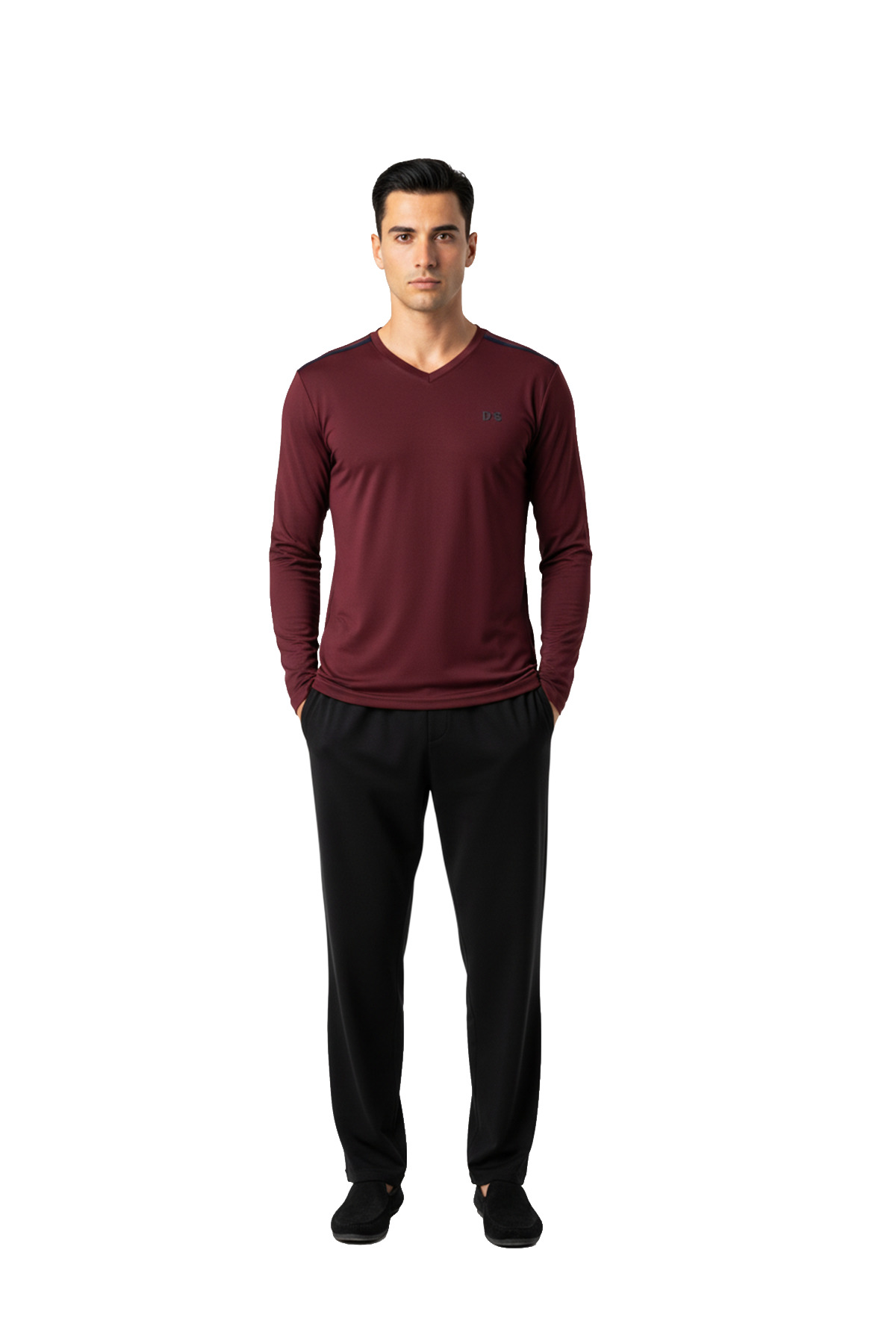 D'S Damat Ds Damat Maschio Pamuk V Yaka Pijama Takımı BORDO görsel 2