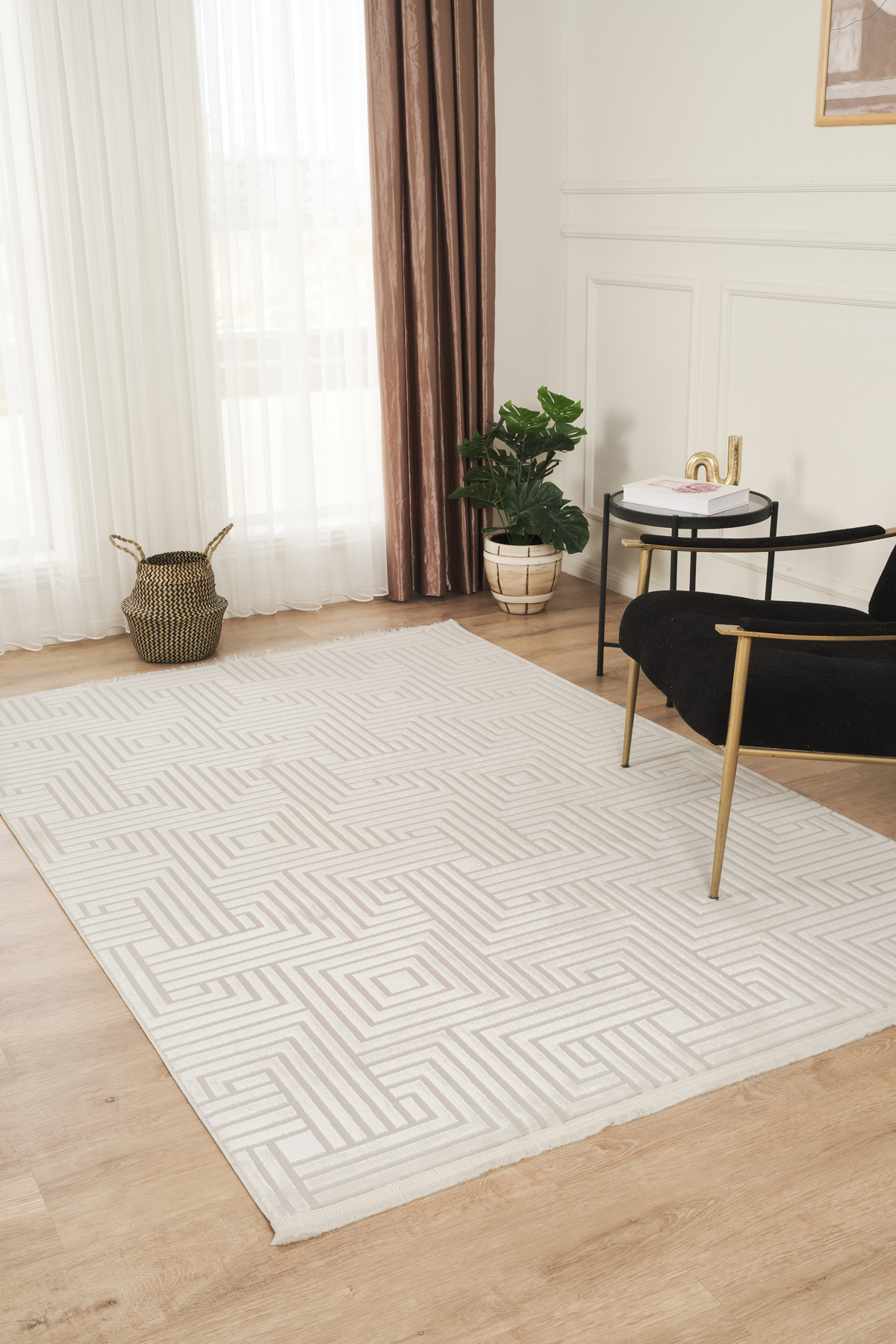 Jasmine Series Bamboo Textured Modern Tight Weave Aisle Cutting Runner Weaving Machine Rug