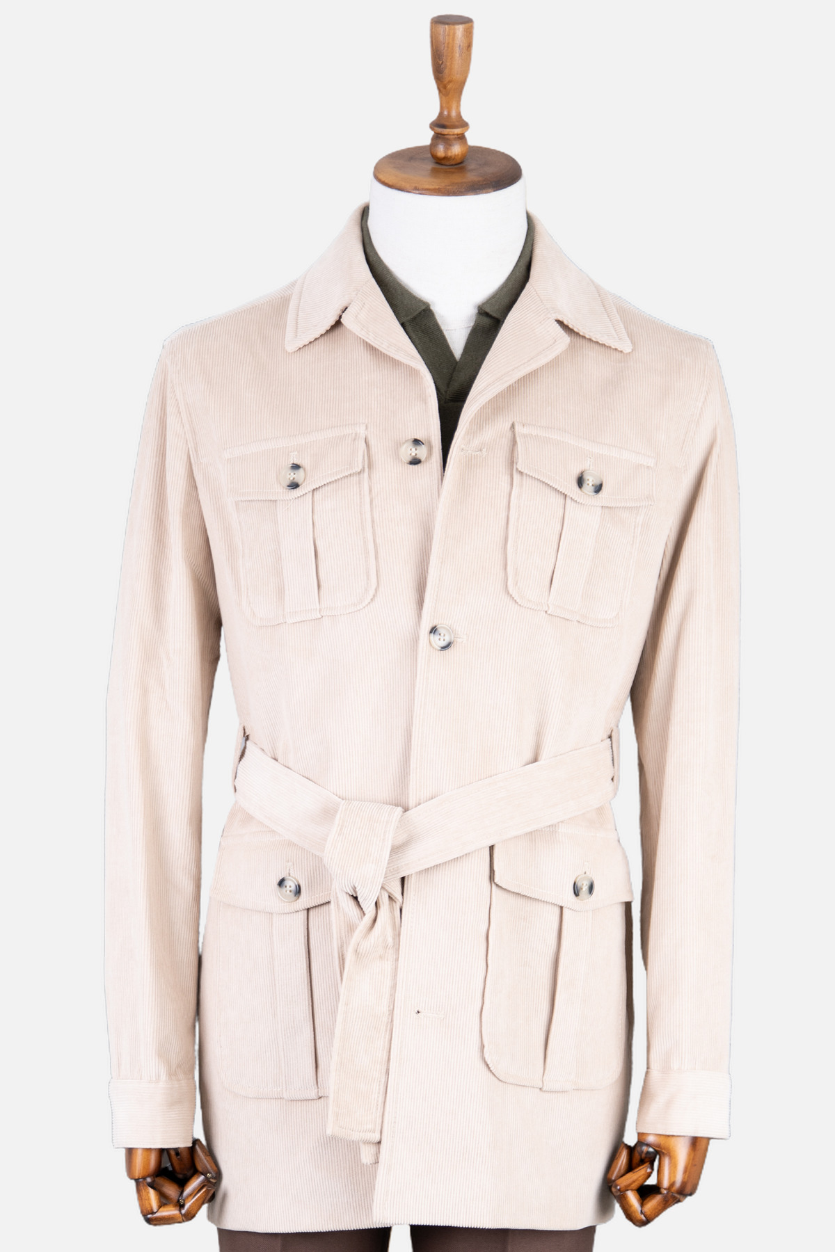 HC MEN CLASSIC Erkek Modern Fit Safari Tarz Ceket Yaka Trençkot Kuşaklı Kadife Kumaş görsel 5