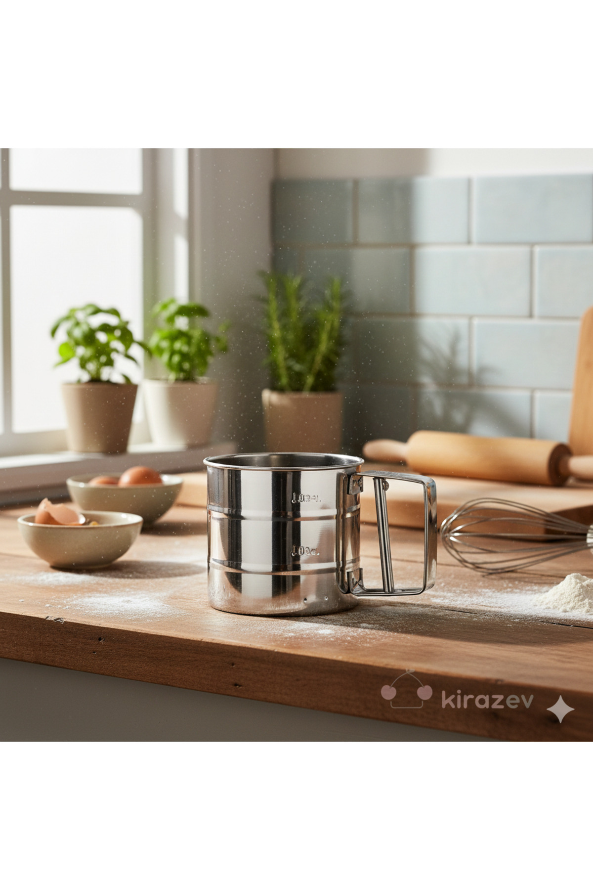 KirazEv Paslanmaz Çelik Pratik Un Eleği, Kullanışlı, Metal, Un ve Şeker Eleme Aparatı