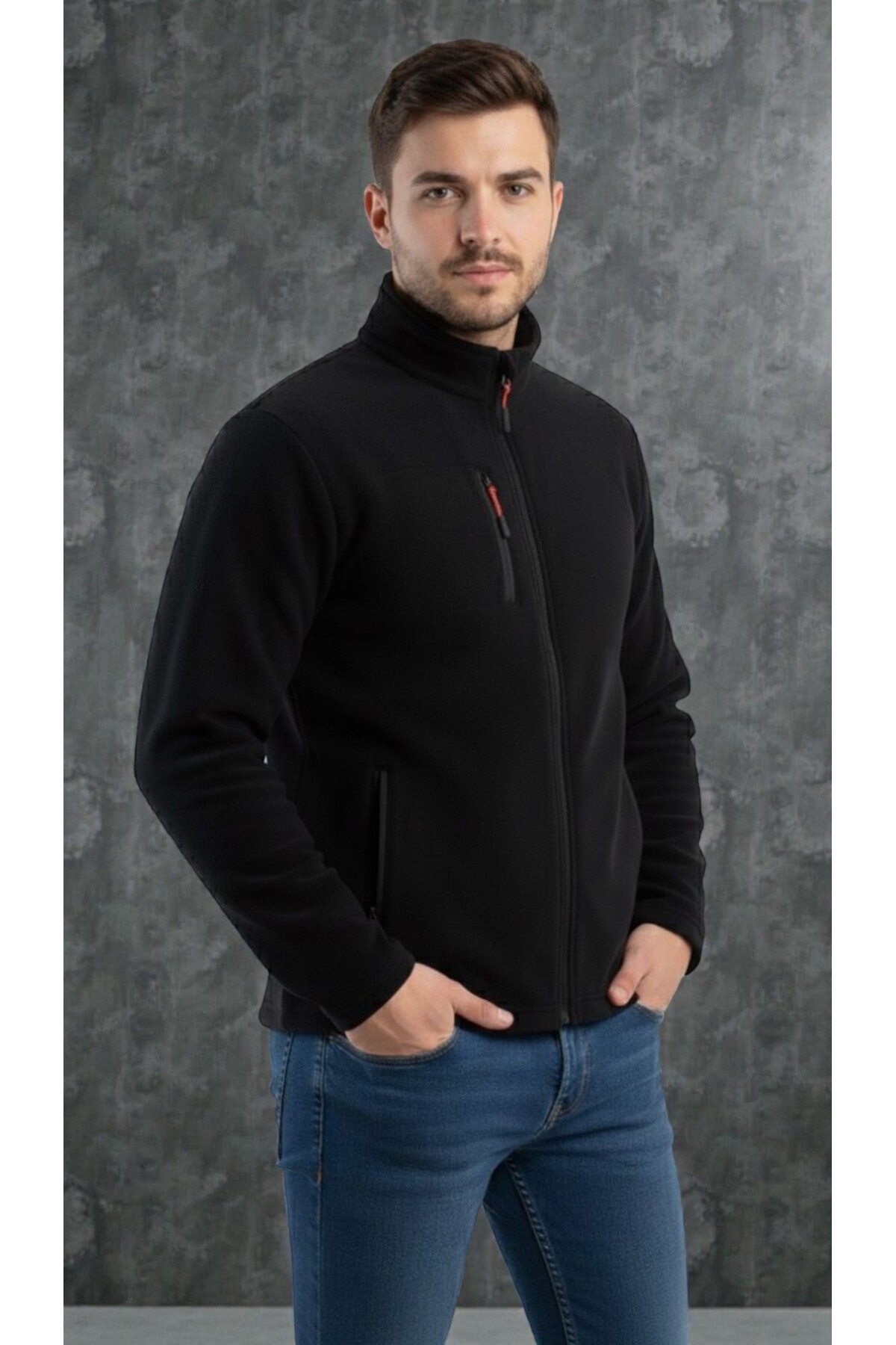 Karatopak  Unisex Polar Tam Fermuarlı 3 Cepli Polar Ceket - Görsel 2