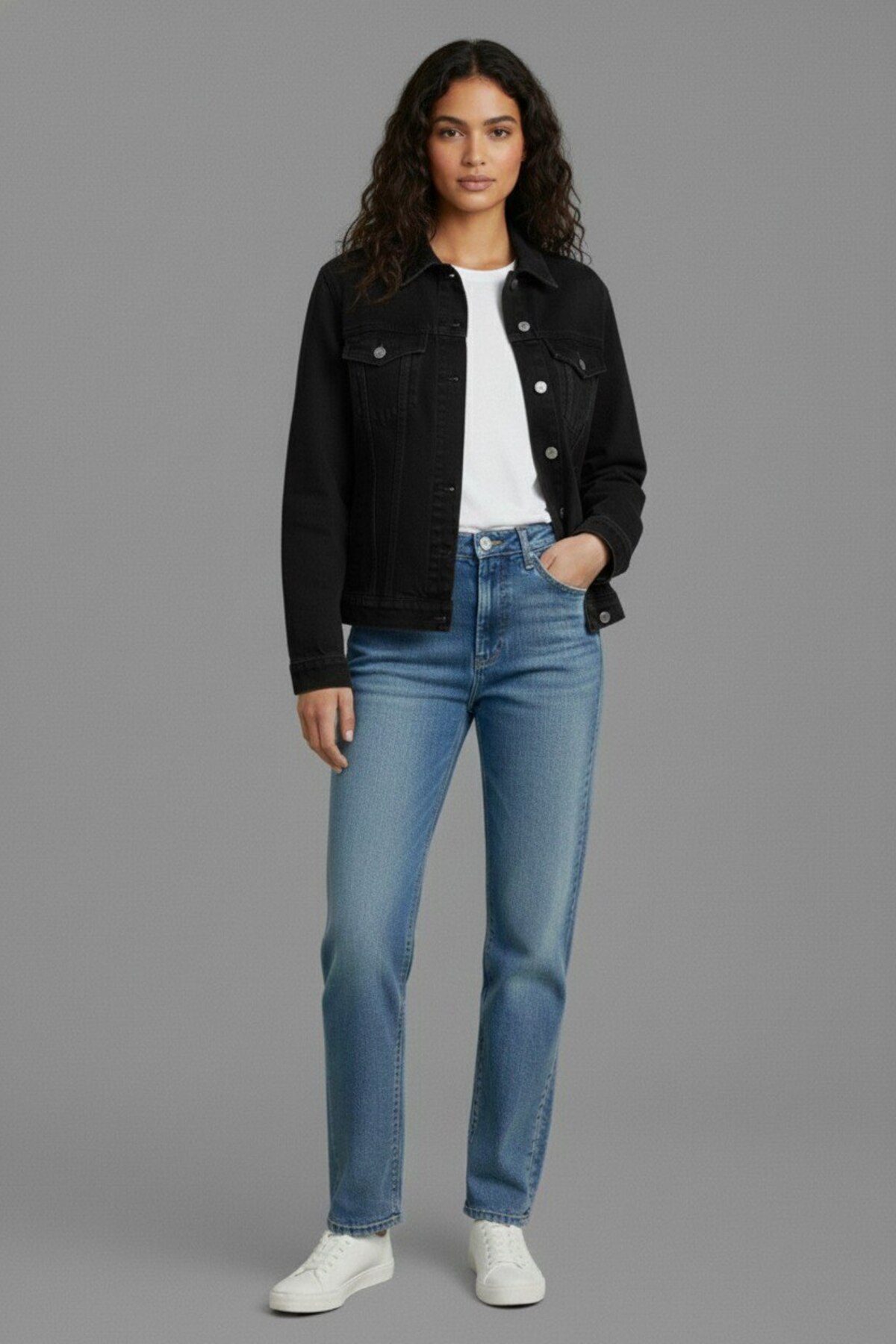 WKM  Kadın Rahat Kesim Çift Cepli Denim Kot Ceket - Görsel 2