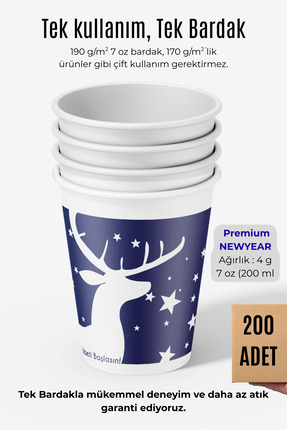 cupistanbul 7 Oz Karton Bardak (200 ml) - 200 Adet - Mavi Renkli Ofis Tipi Ba...