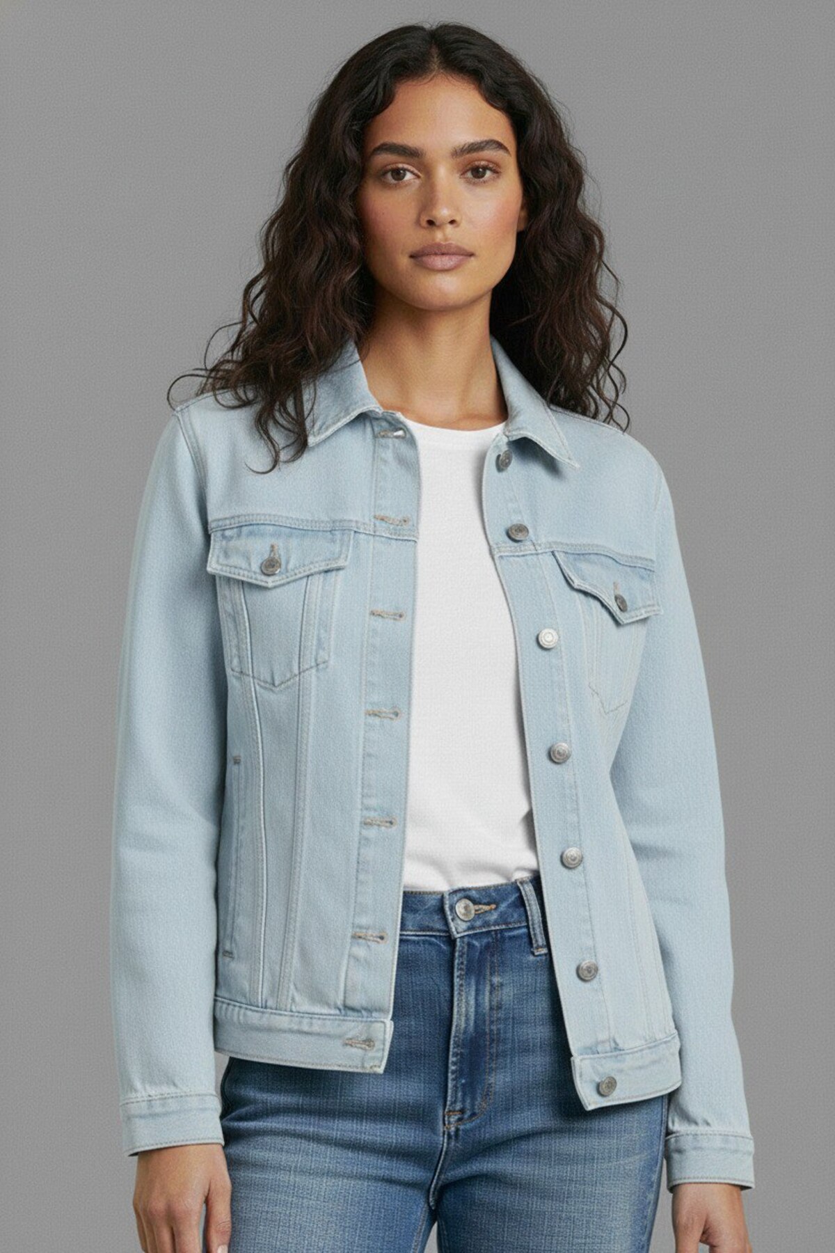 WKM Kadın Rahat Kesim Çift Cepli Denim Kot Ceket