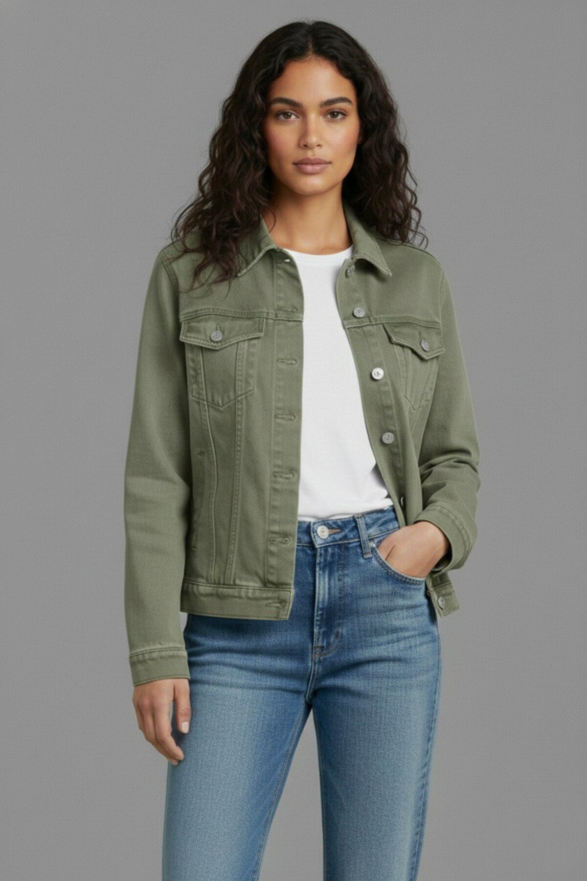 WKM Kadın Rahat Kesim Çift Cepli Denim Kot Ceket