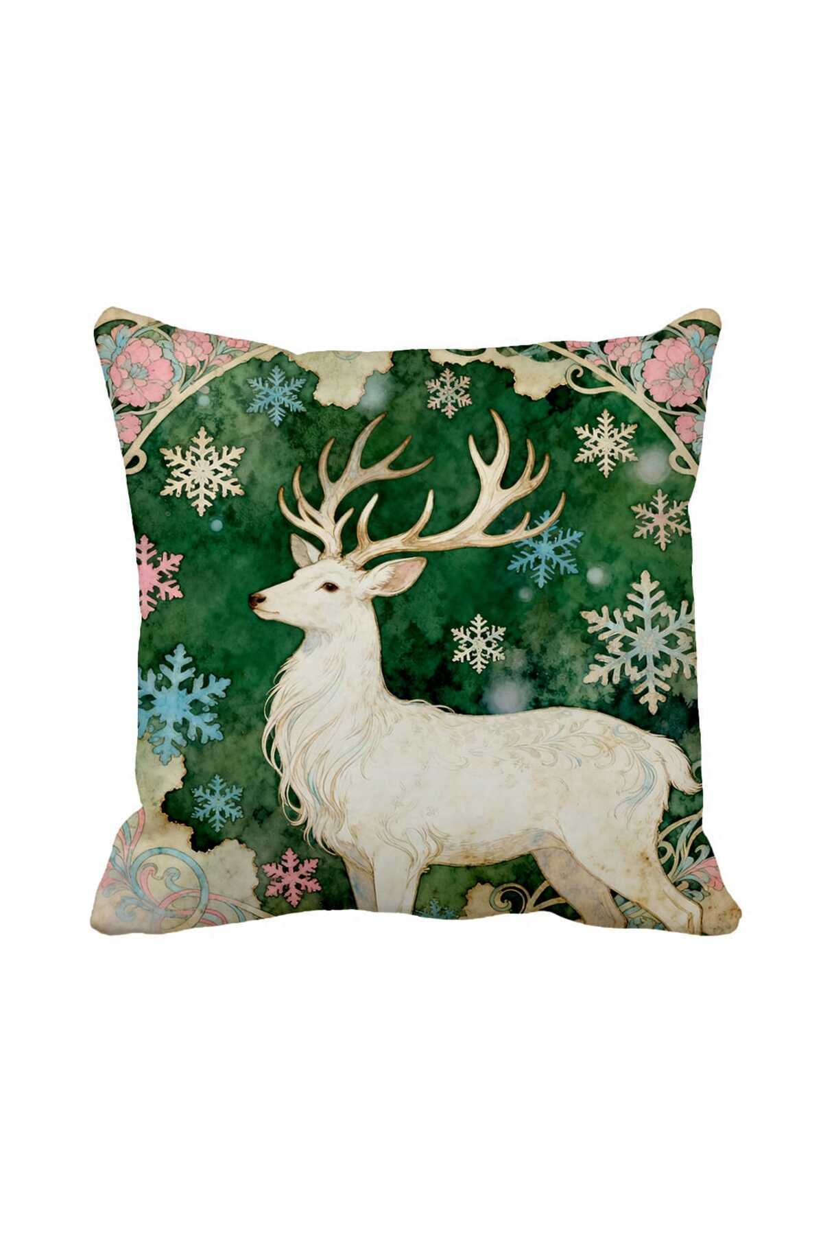 Vintage Deer Patterned Pillowcase- Christmas Decorative Pillow 43 x 43 cm Suede