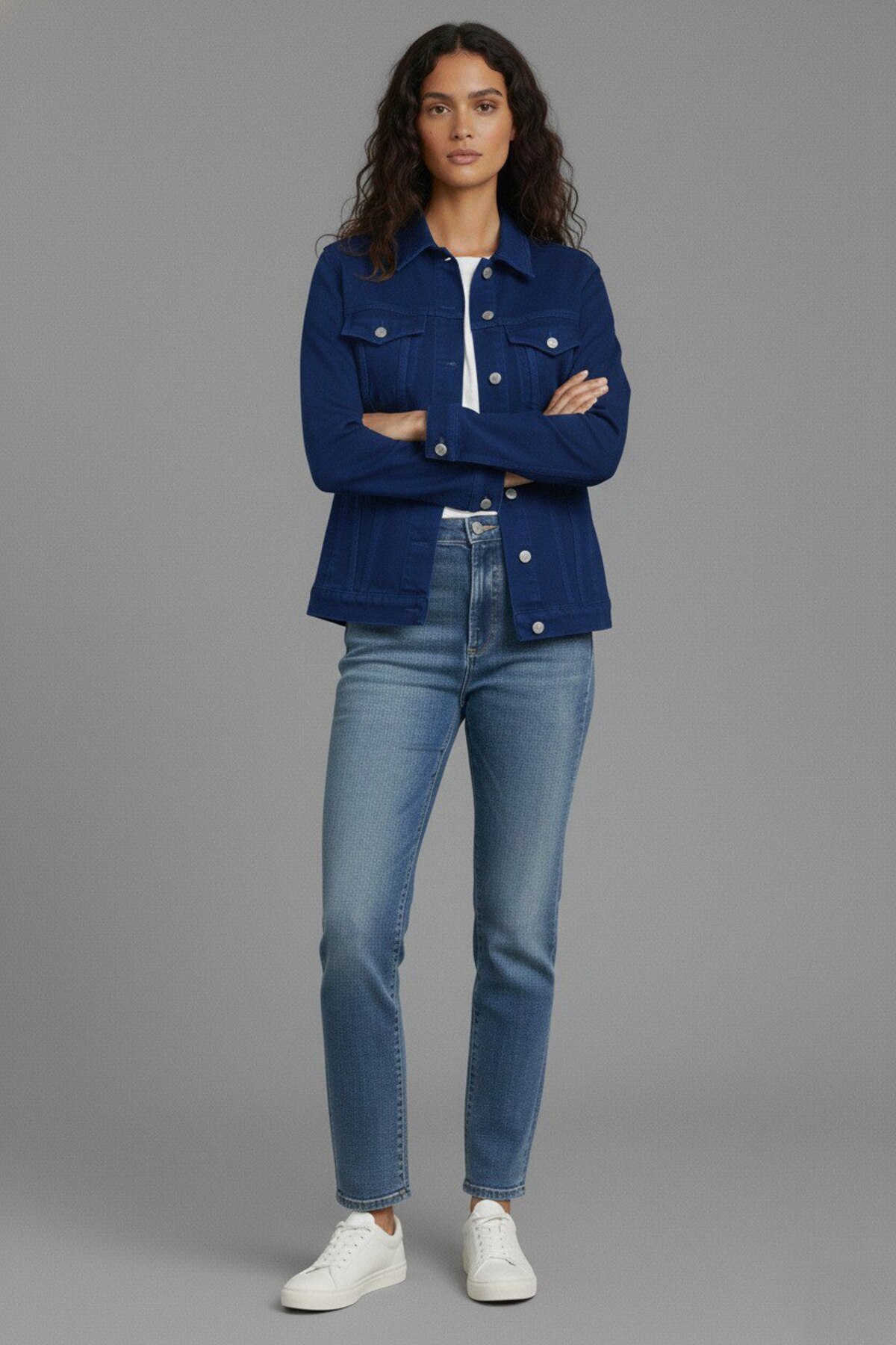 WKM  Kadın Rahat Kesim Çift Cepli Denim Kot Ceket - Görsel 3