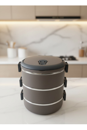 YAZICI Freshbox 3 Katlı Yemek Termosu Sefer Tası 1,8 Lt Koyu Kahverengi (CAPP...