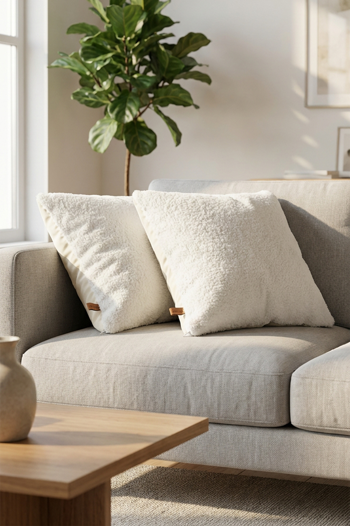 HAMUR Teddy Puffy Kırlent Kılıfı 2'li 43X43 Beyaz