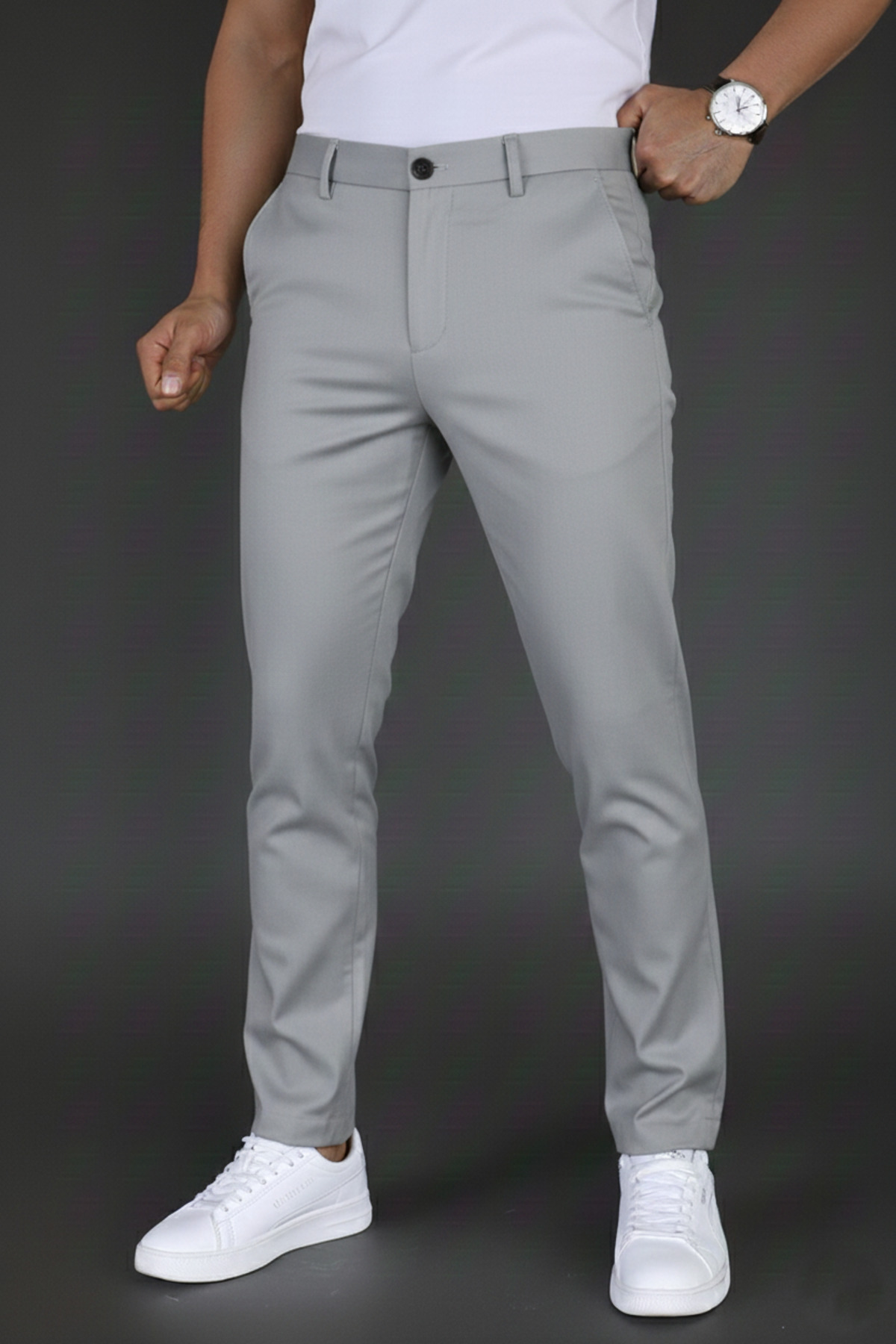 Mamlay  Erkek Gri Renk Slim Fit Düğme Kapamalı Kaliteli Kumaş Pantolon