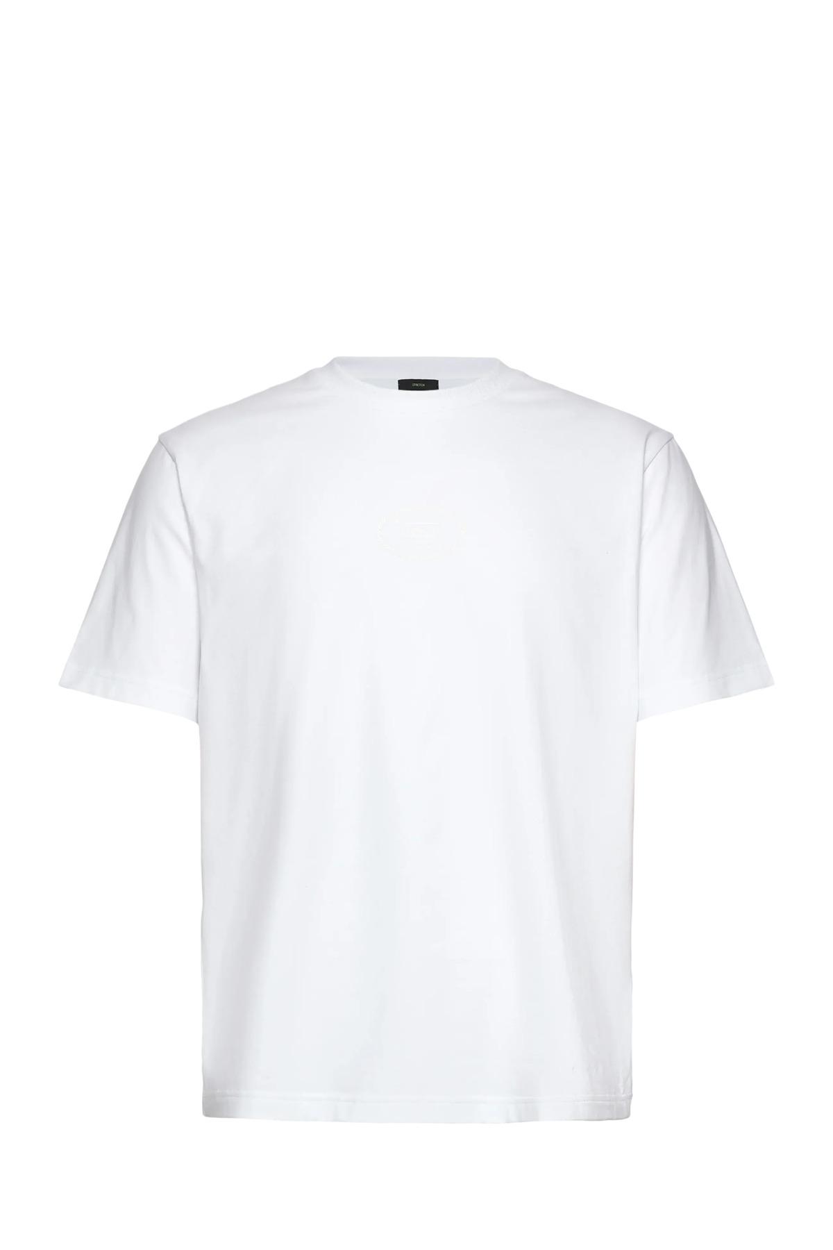 باس تی‌شرت مردانه یقه گرد معمولی، آستین کوتاه نخی، سفید با گلدوزی لوگو، کد ۵۰۵۴۷۹۷۱-۱۰۰