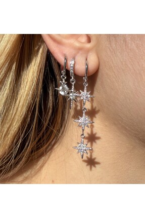 SOPHELIA ACCESSORIES Gümüş Sallantılı Galaksi Üçlü Set Küpe