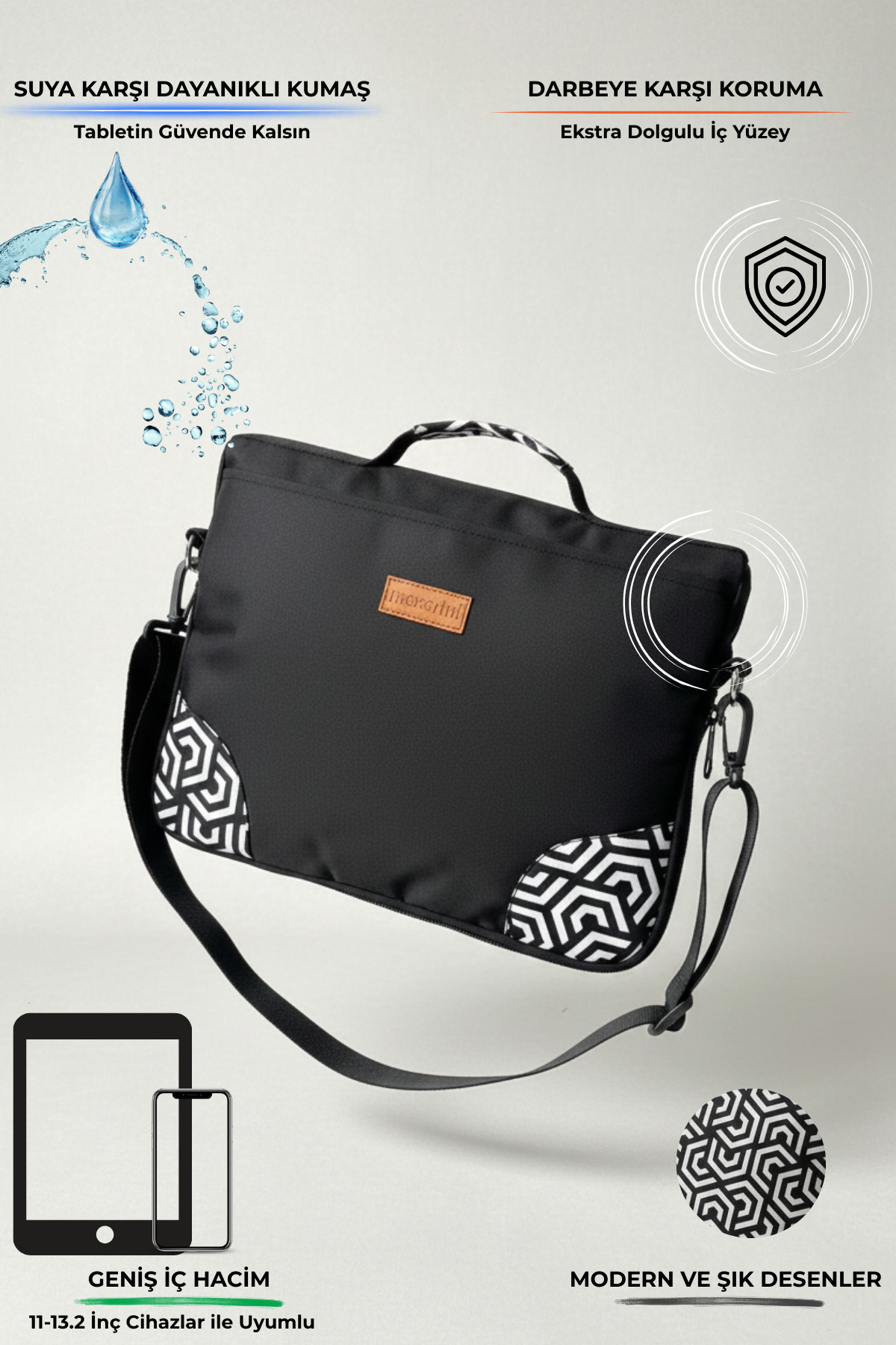 Patterned Tablet Bag with Shoulder Strap, Compatible with Stylish Black iPad Pro 6th Gen 12.9 ”/7th Gen 13”/Air M2