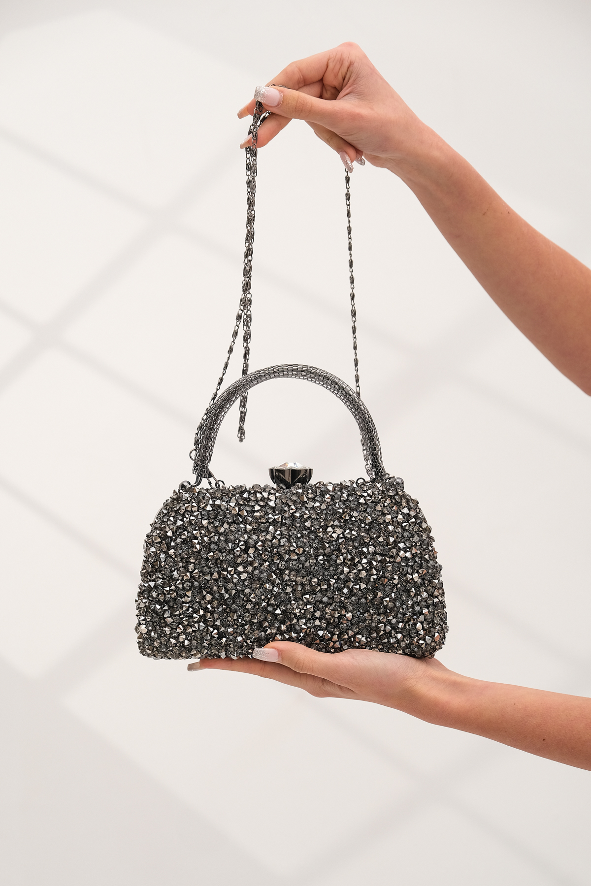 ROZA CANTA Kadın Antrasit Taşlı Abiye Clutch Portföy Çanta görsel 5