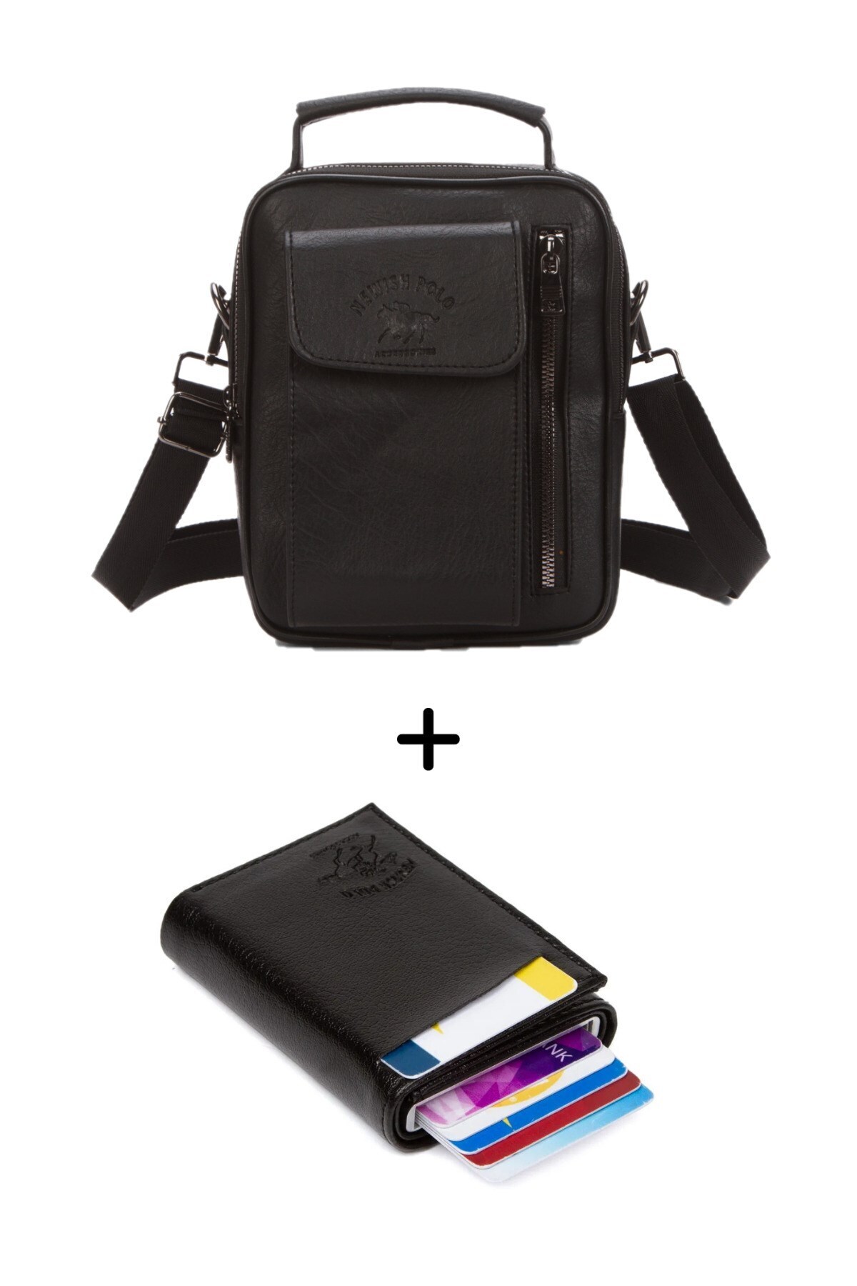 Newish  Erkek Mekanizmalı Cüzdan ve Deri Kapaklı Omuz El Çantası (17X22CM)