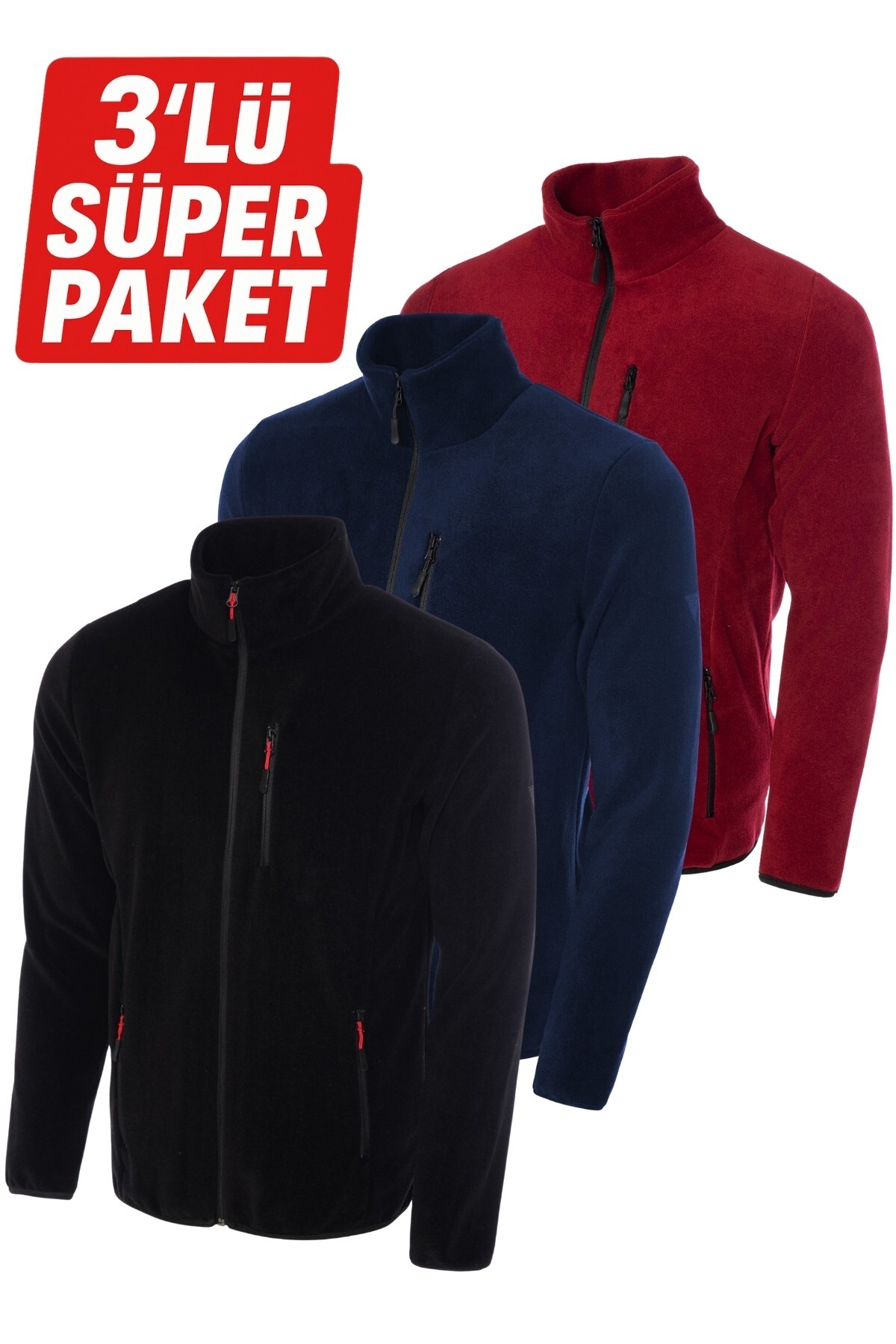 GHASSY CO 3'lü Paket Pro Rüzgar Geçirmez 5 Cepli Outdoor Tam Fermuarlı Polar Ceket — رنگارنگ 869866308