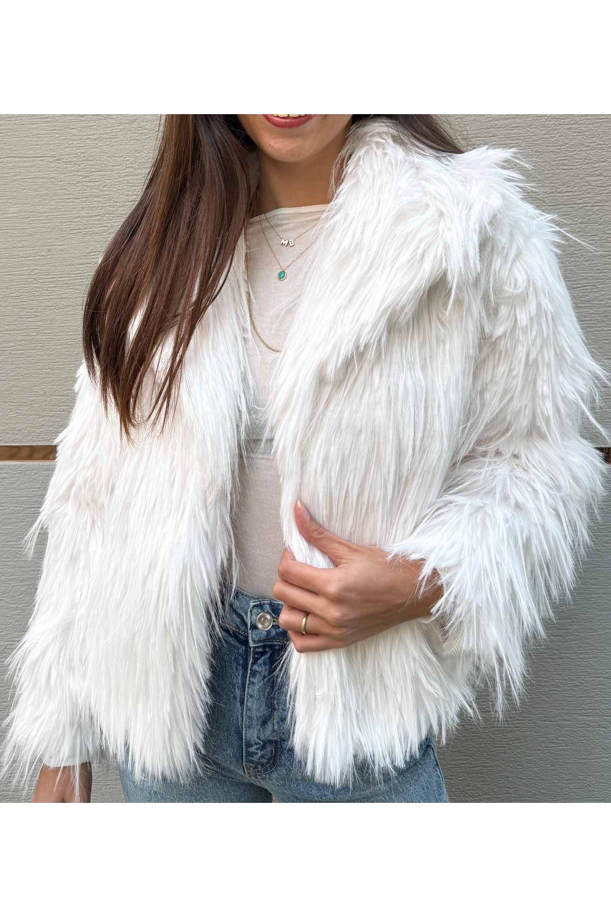 yoe butik  Beyaz Sakallı Suni Kürk - Görsel 3