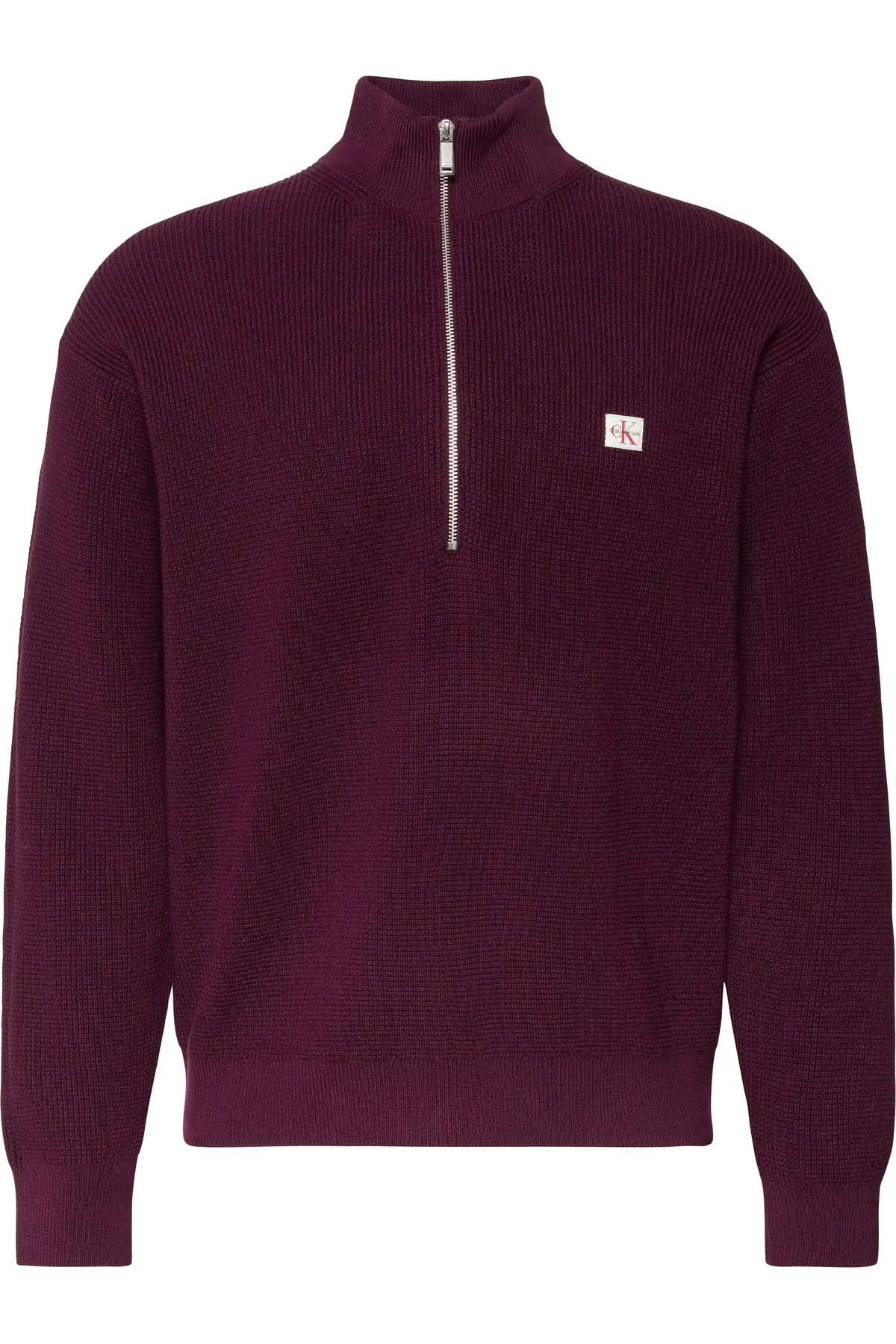 کلوین کلاین سویشرت مردانه قرمز شرابی LS EZ COTTON WAFFLE QUARTER ZIP