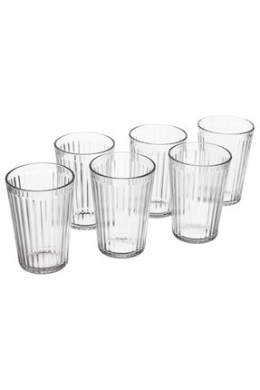 TEZPAZAR Vardagen 6 Adet Cam Bardak 310 ml 6'lı Set Çizgili Kokteyl Su Bardağ...