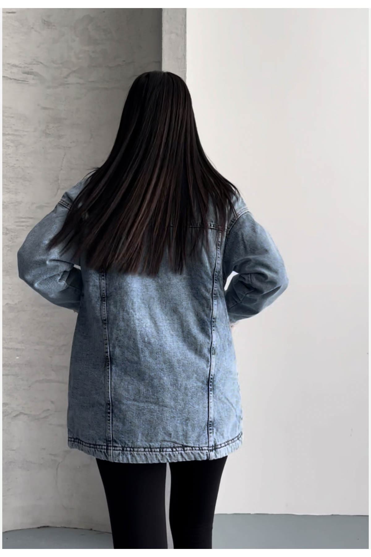 SOLİS MODA  Kadın Mavi Denim Detaylı Peluş Ceket Mont - Görsel 6