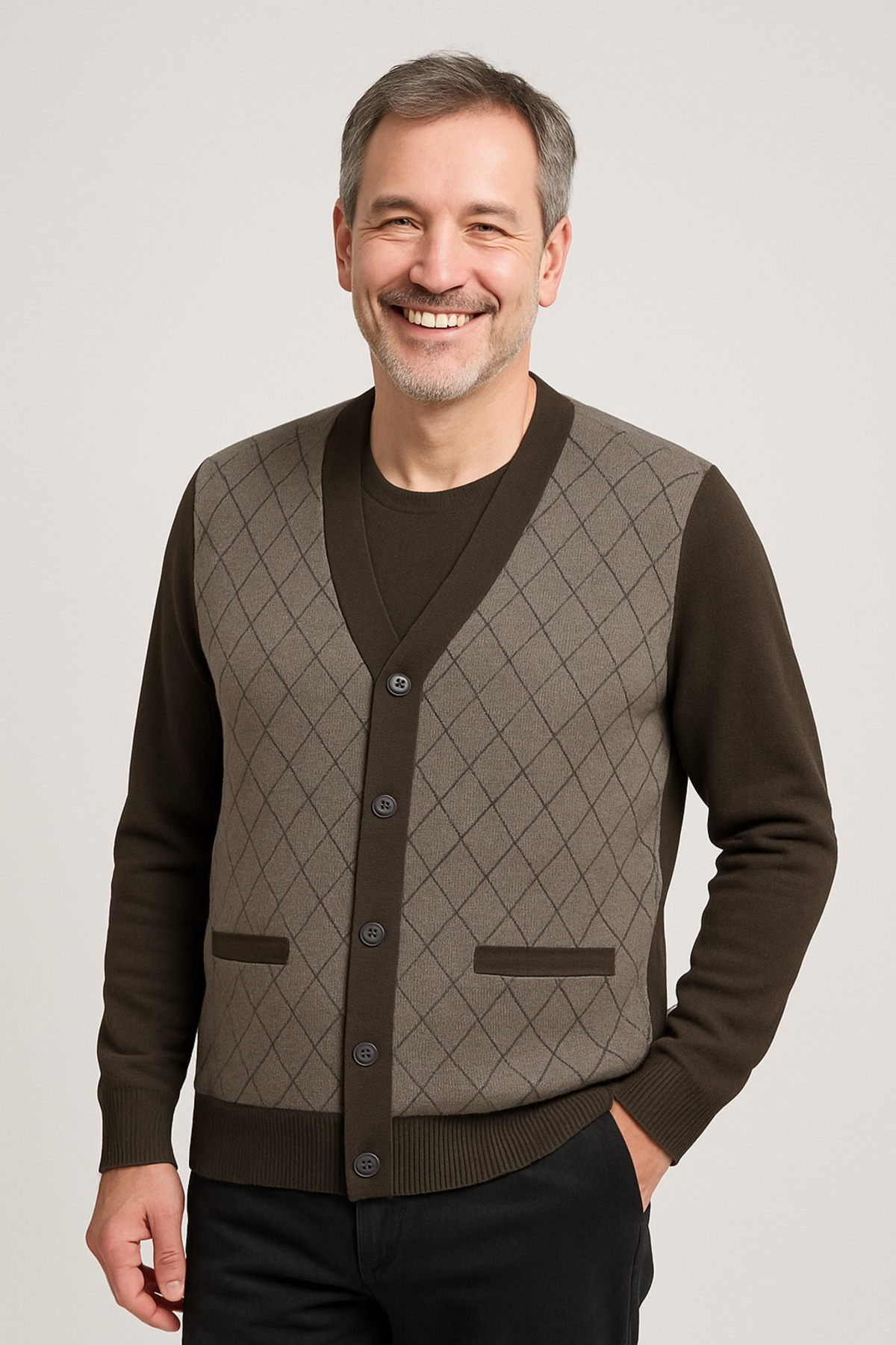 Mutlu City  Erkek Orta Yaş ve Üzeri Triko Örgü Akrilik Kışlık Baba Hırka 2057-Vizon - Görsel 3