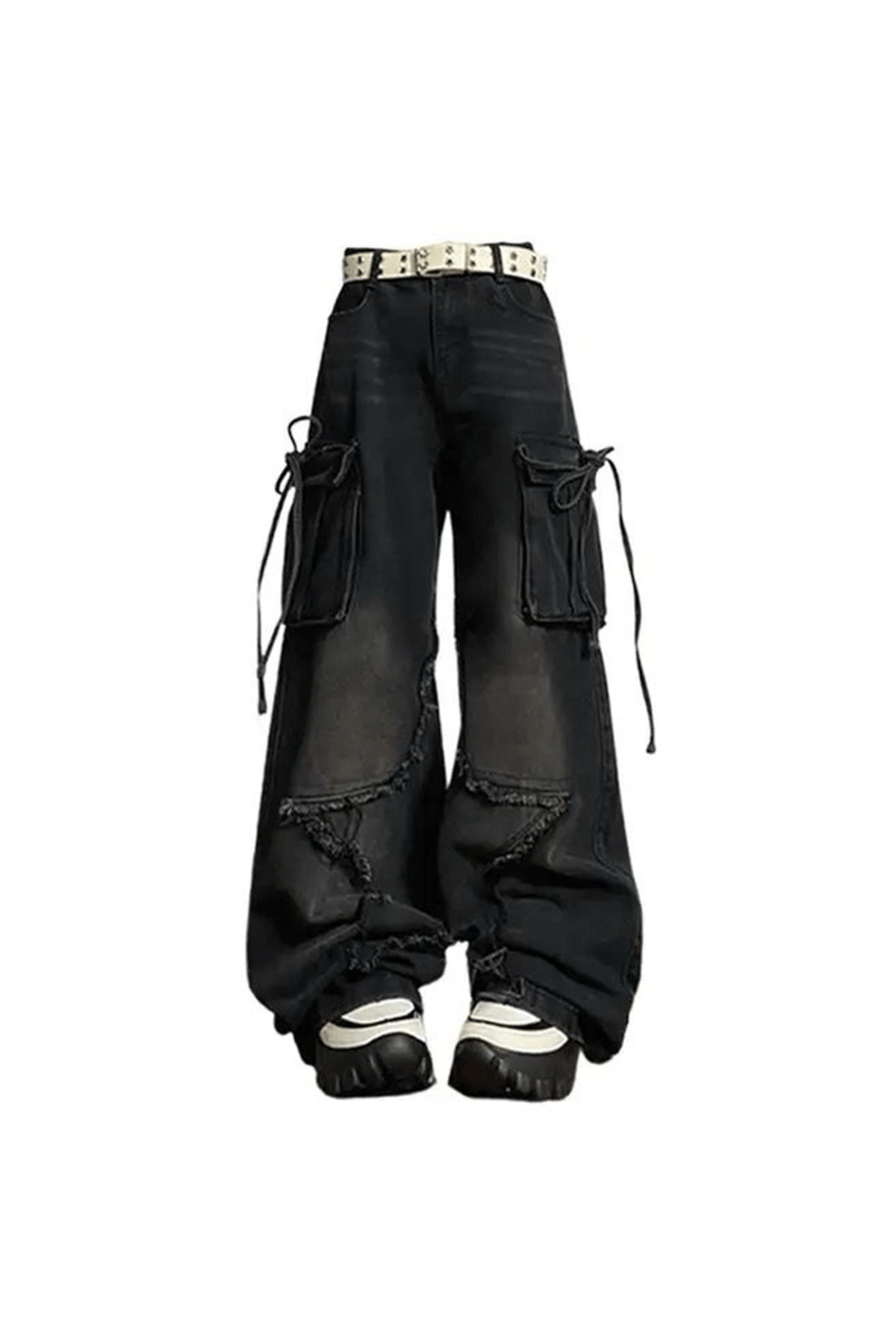8line  Siyah Yıldız Y2K Stars Patch Detay Jeans Y2K Pantolon