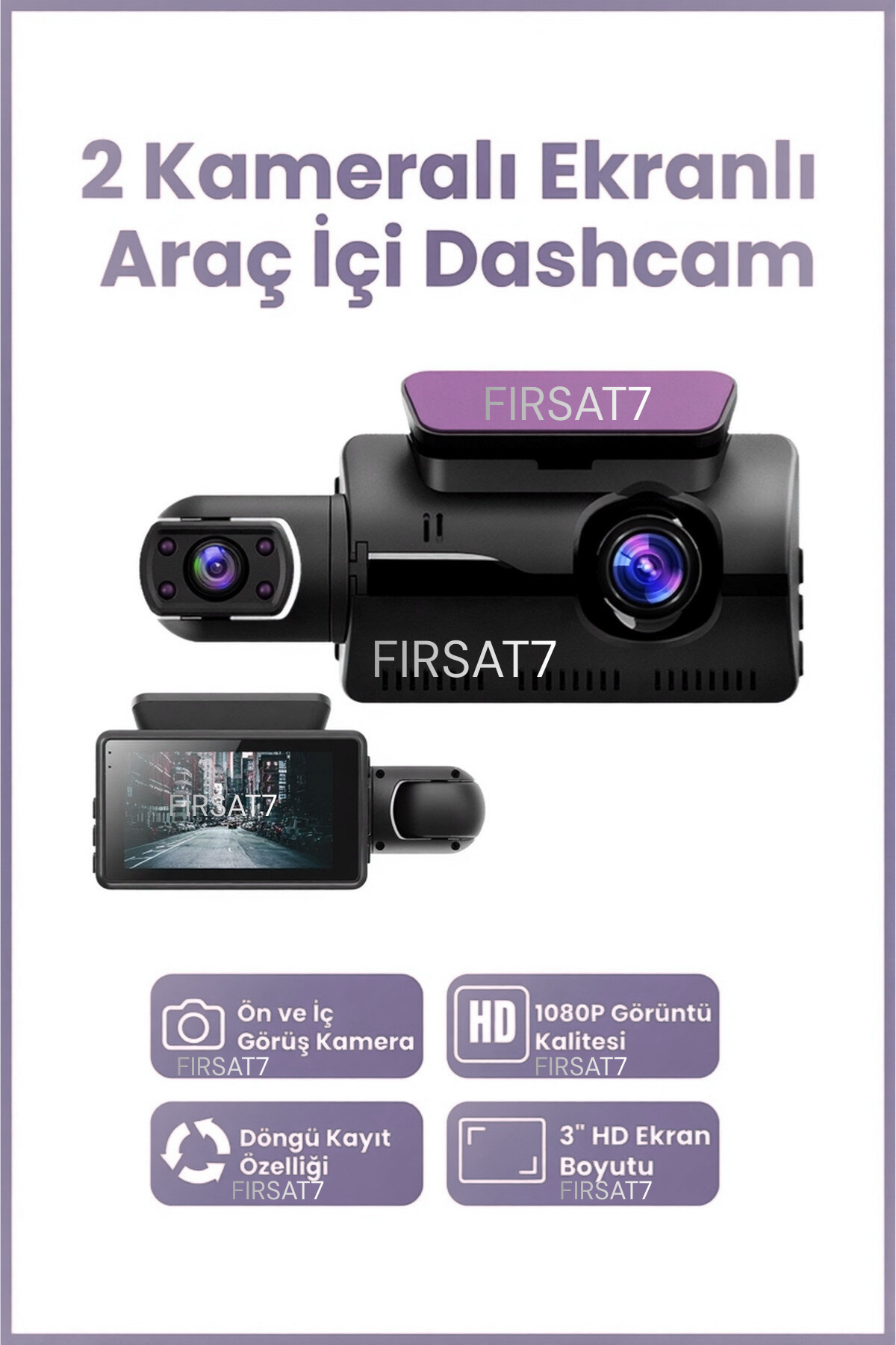 Fırsat7 F68 Araç İçi Hd Kamera 2 Kameralı Wifi Özellikli 1080P Full Hd Gece Görüşlü G-Sensör Dashcam F68