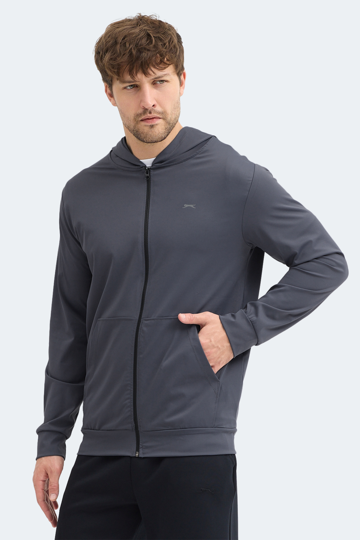 Slazenger KELENOR Erkek Kapüşonlu Cepli Koyu Gri Sweatshırt görsel 4