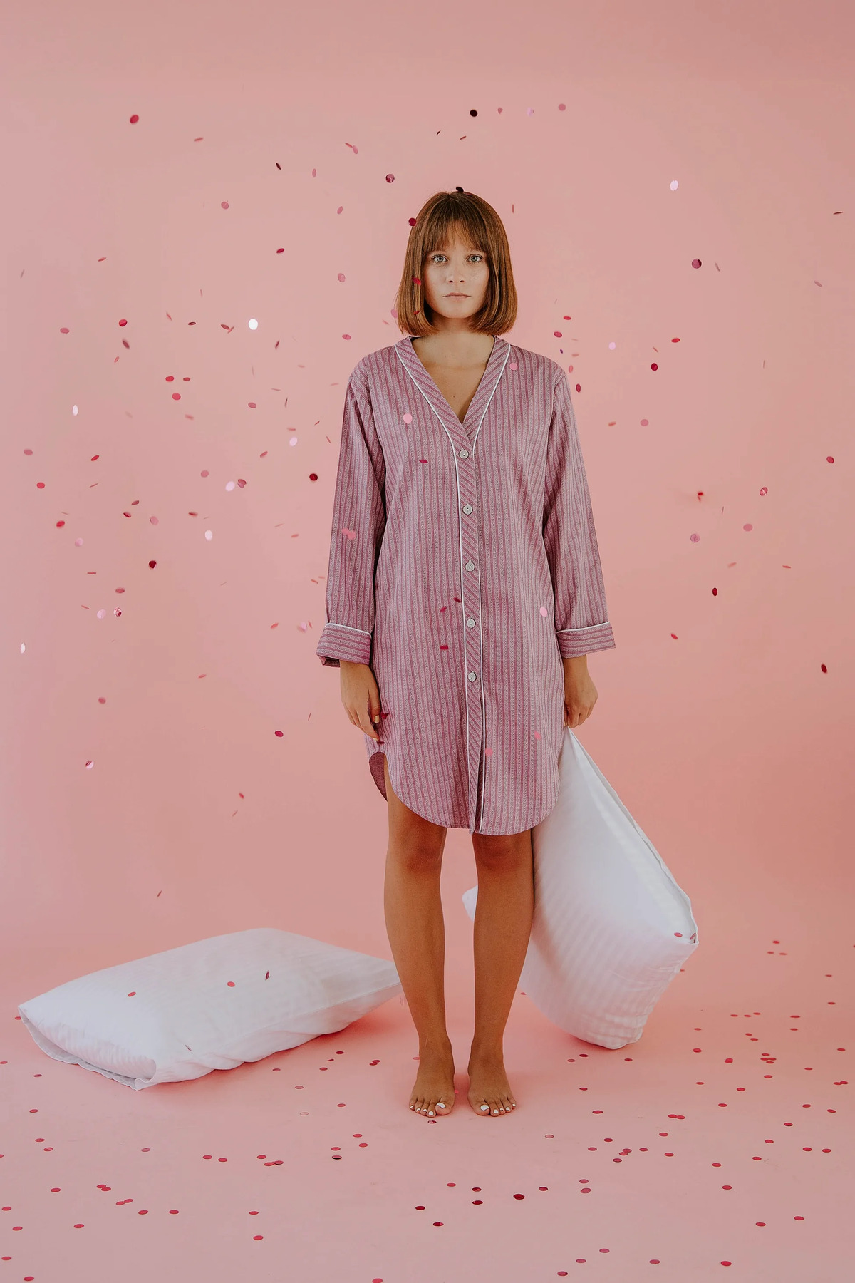 Richo Homewear VOLA Jakarlı Saten Gömlek Elbise, %100 Pamuk Saten, Düğmeli Uzun Gömlek Elbise, Şık Ev Elbisesi