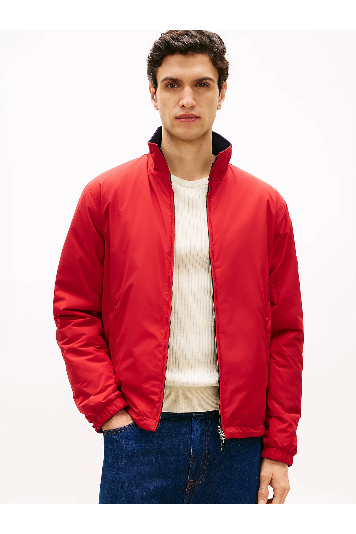 تامی هیلفیگر کاپشن مردانه آستین بلند، یقه ایستاده دو طرفه، سایز معمولی، رنگ سرمه‌ای، کد MW0MW41862-XLD