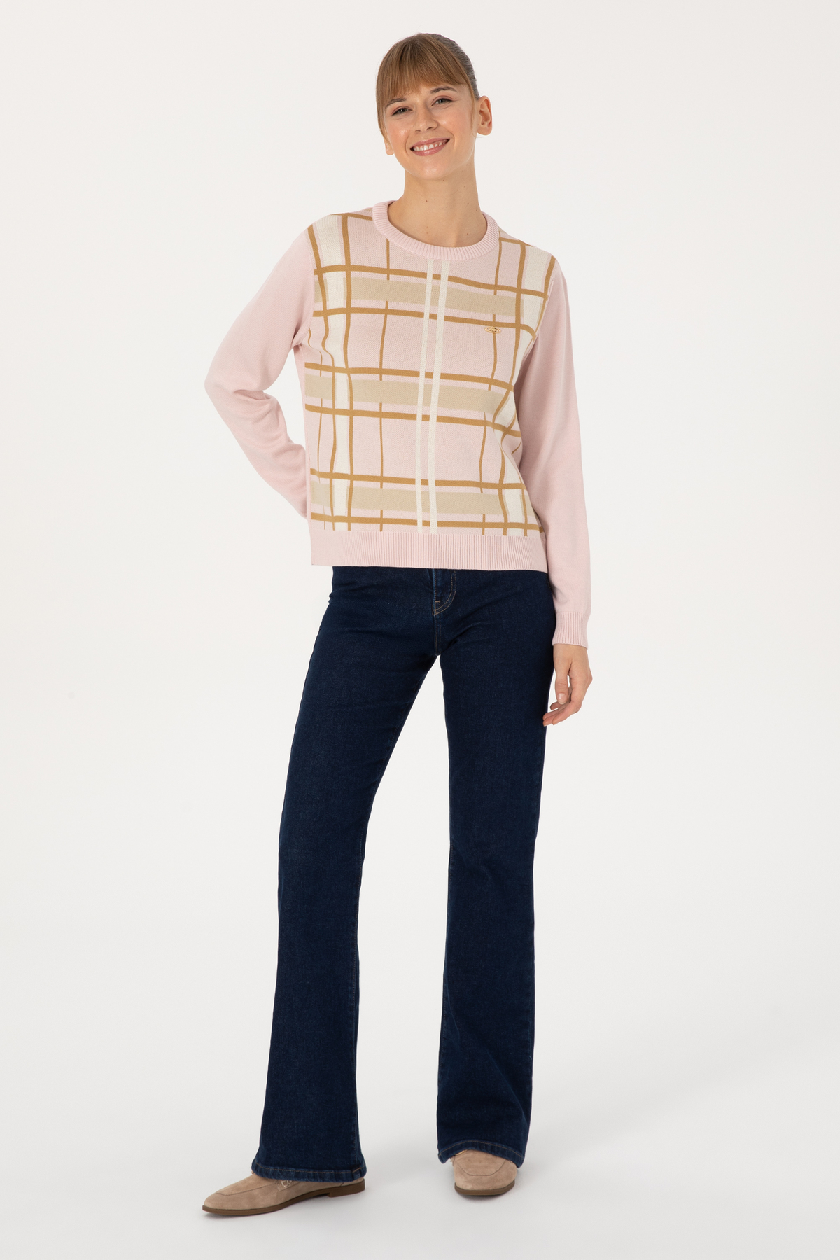 U.S. Polo Assn.  Kadın Pudra Bisiklet Yaka Çizgili Kazak 50314812-VR042 - Görsel 4