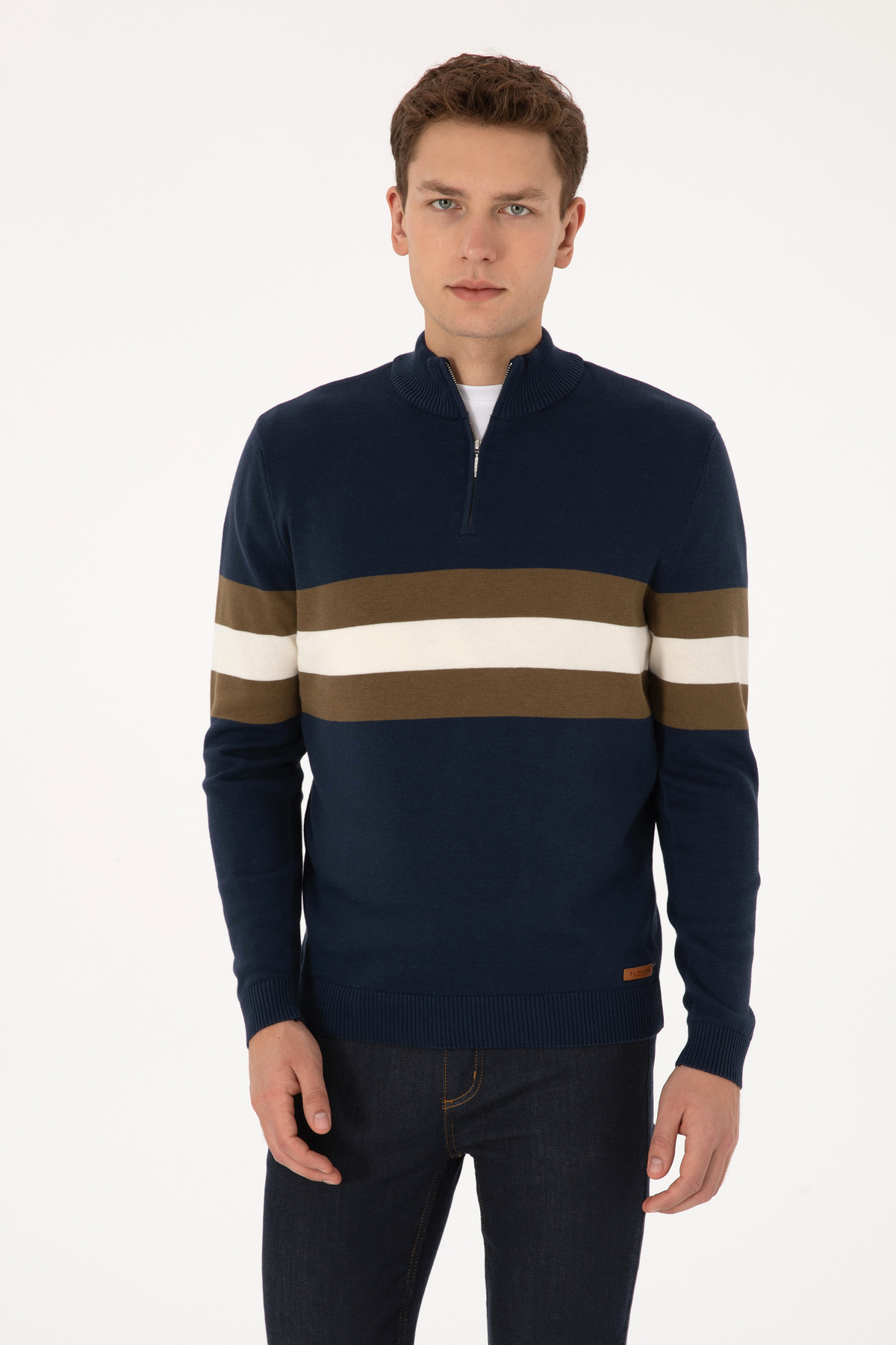 یو اس پولو پلیور مردانه نیم زیپ سرمه‌ای سایز معمولی کد ۵۰۳۱۵۰۳۴-VR033