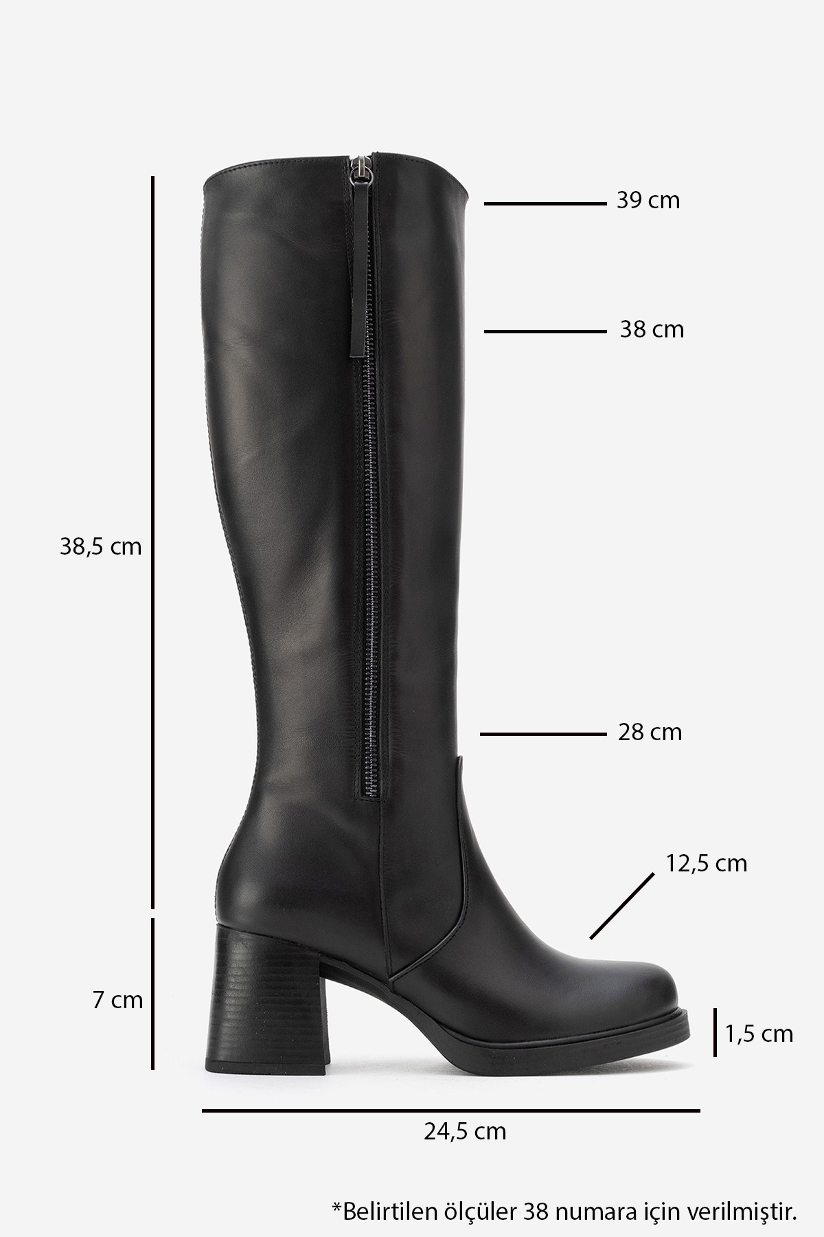 luvishoes  LENSA Siyah Cilt Hakiki Deri Fermuarlı Kadın Kalın Topuklu Çizme - Görsel 3