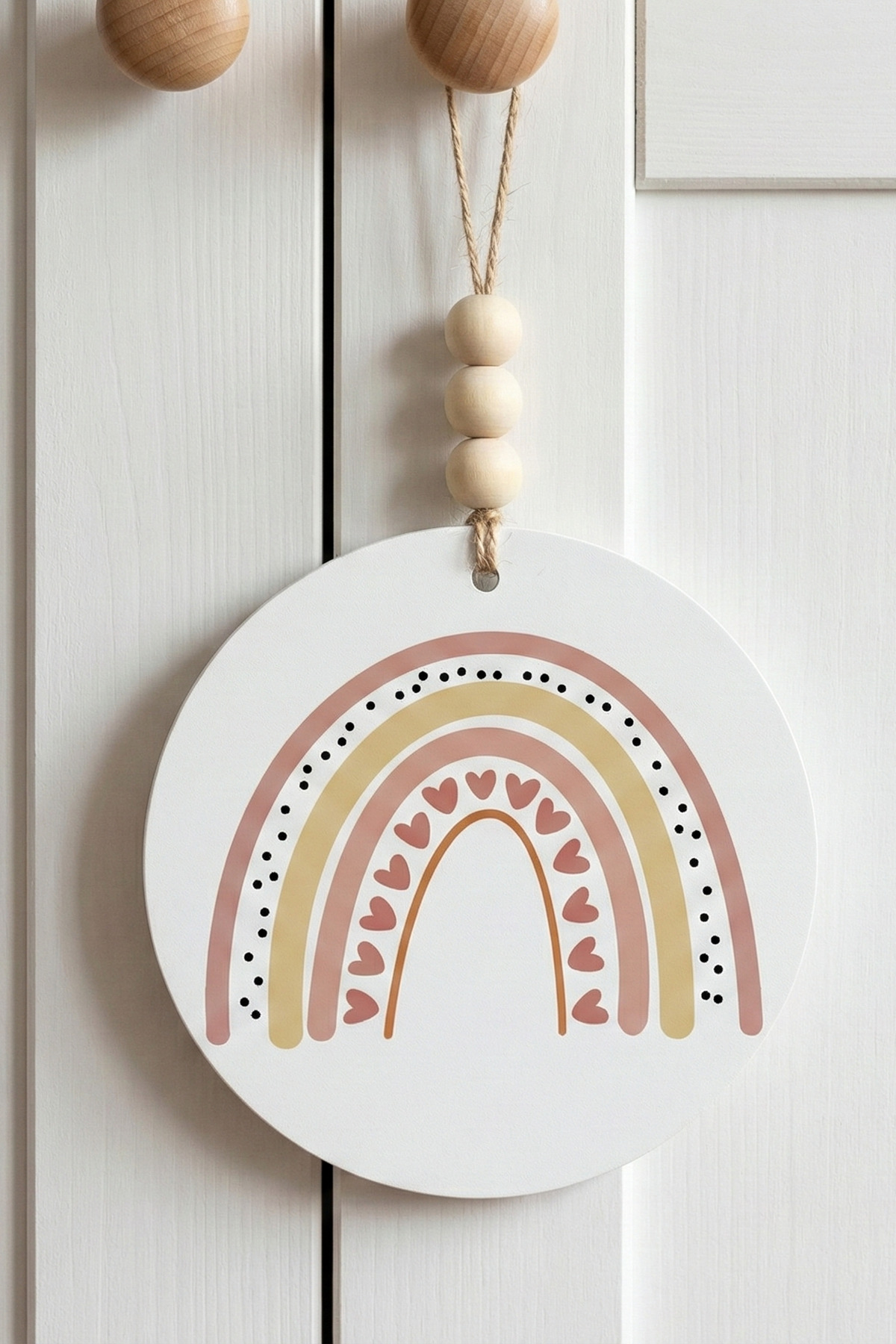 Bebek Odası Dekoratif Ahşap Dolap ve Çekmece Süsü - İskandinav Tarzı Boho Rainbow Kulp Askısı 2