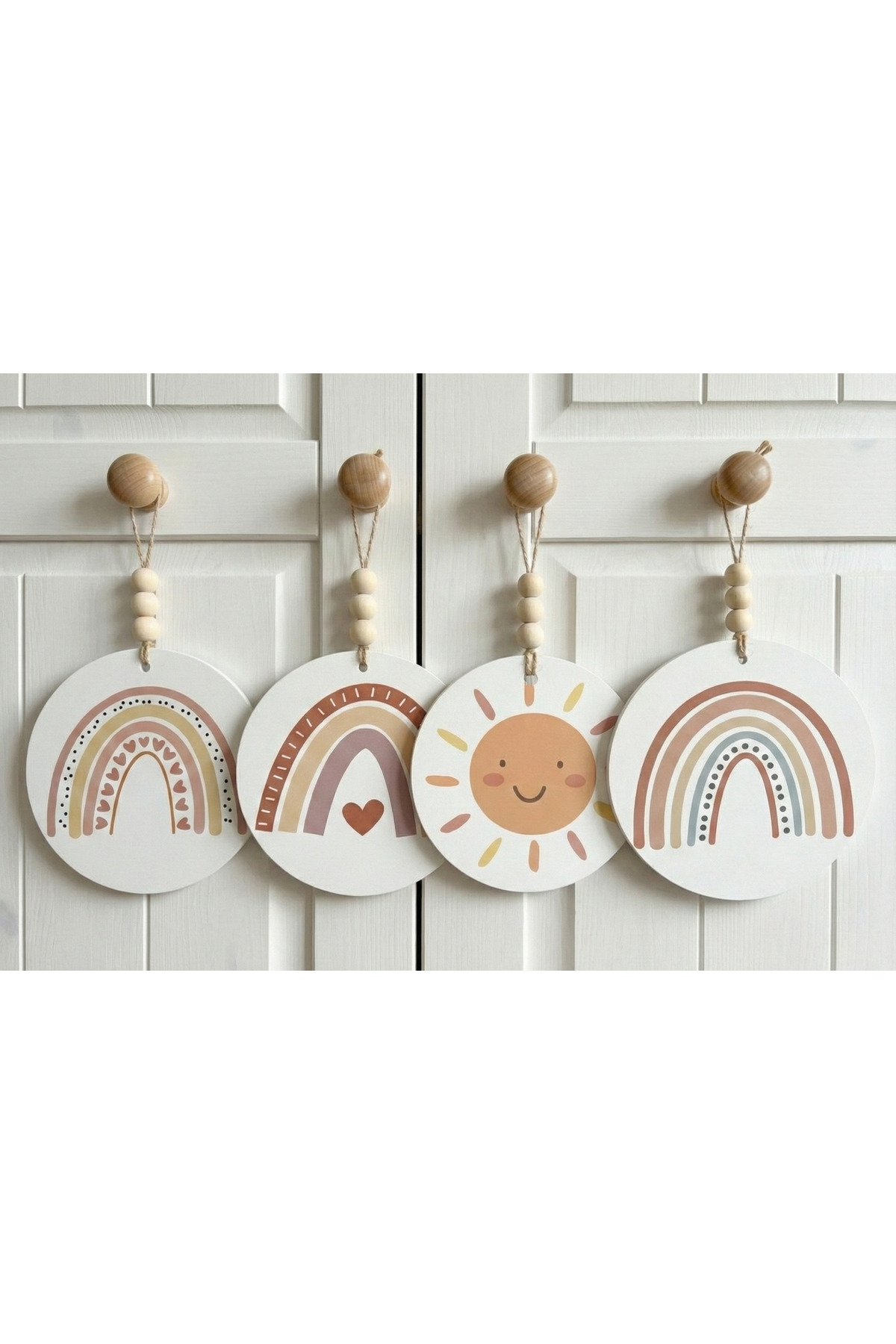 Bebek Odası Dekoratif Ahşap Dolap ve Çekmece Süsü - İskandinav Tarzı Boho Rainbow Kulp Askısı 3